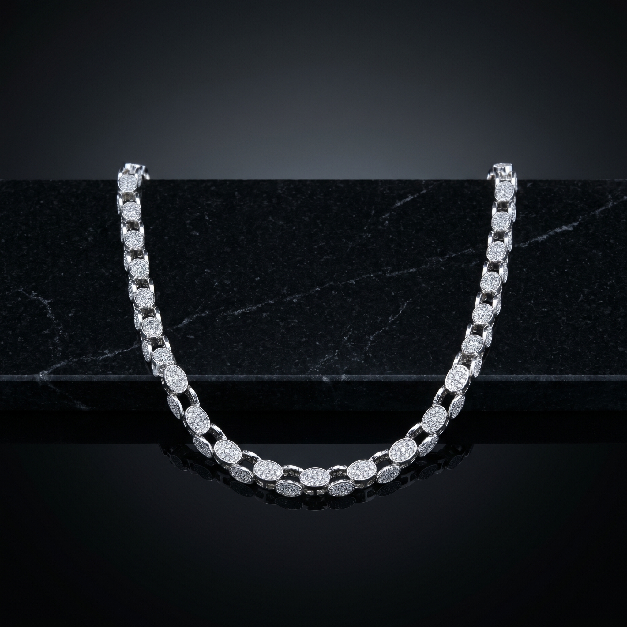 6MM Cuban Link Chain in 925 Silver with CZ Stones – 22” Edition