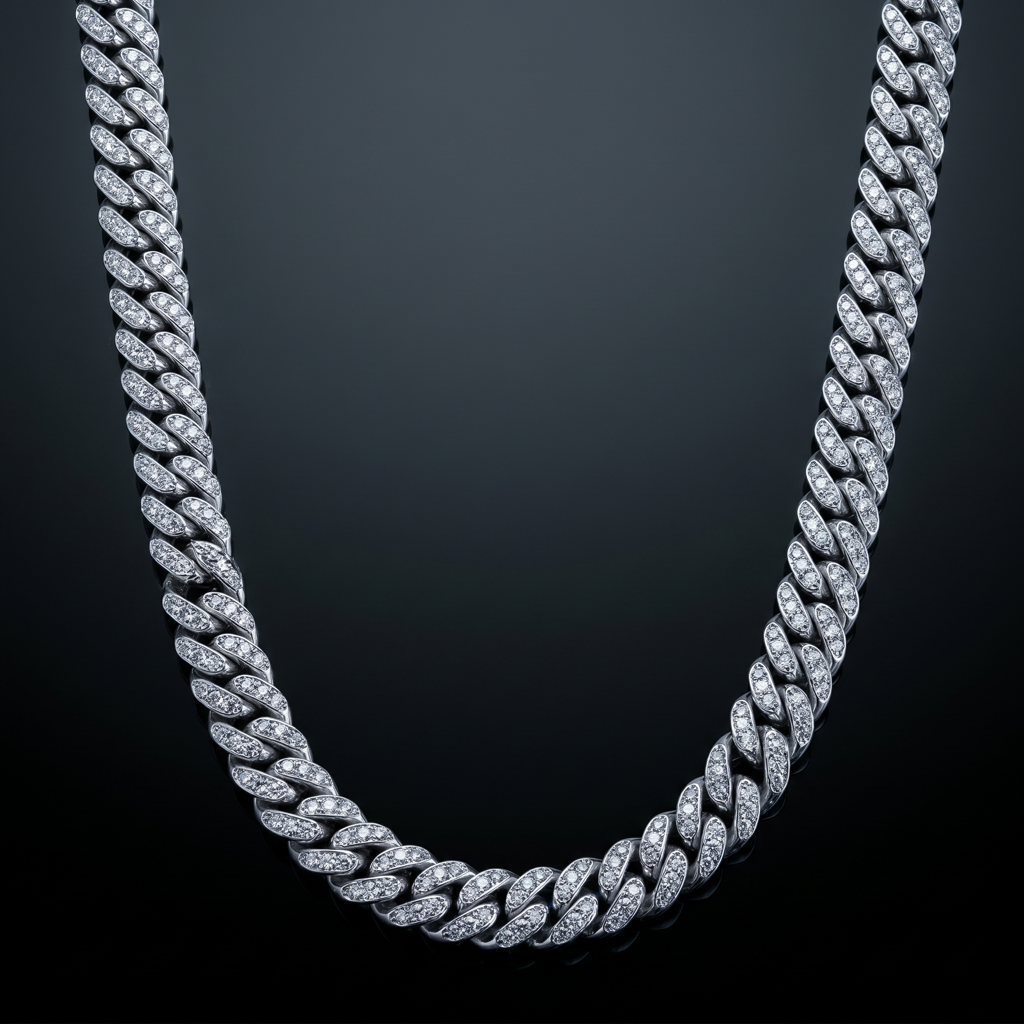 11MM Miami Cuban Link Chain in 925 Silver with D-Color Moissanite – Diamond-Cut Finish