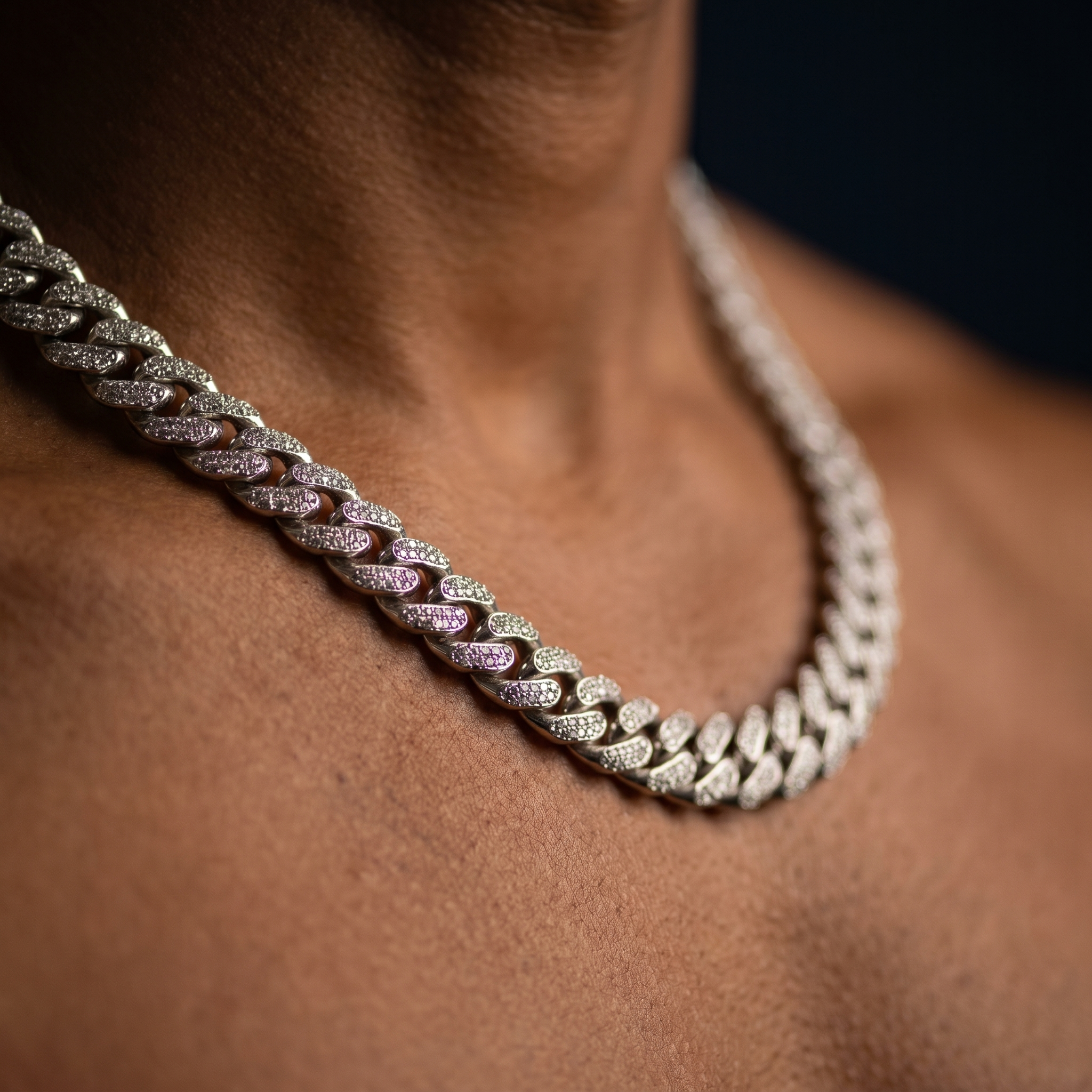 11MM Miami Cuban Link Chain in 925 Silver with D-Color Moissanite – Diamond-Cut Finish