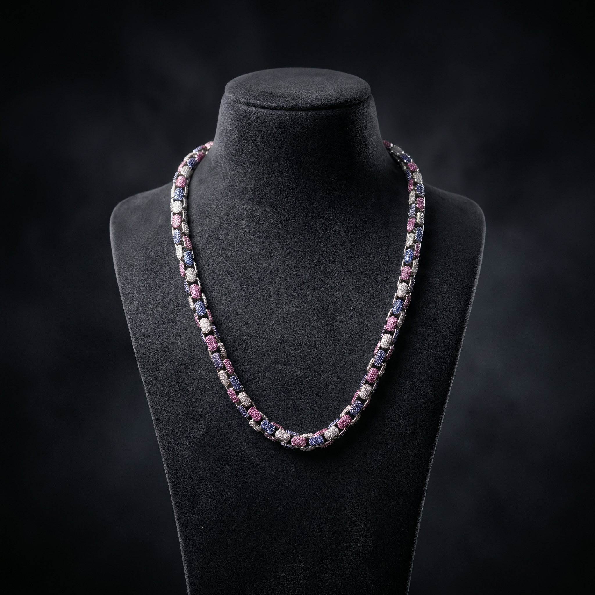 8MM Multicolor Moissanite Cuban Link Chain in 925 Silver – Diamond-Cut Finish