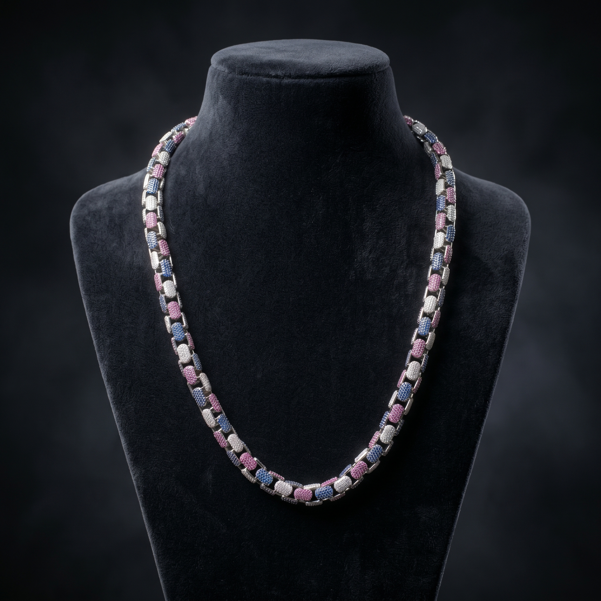 8MM Multicolor Moissanite Cuban Link Chain in 925 Silver – Diamond-Cut Finish