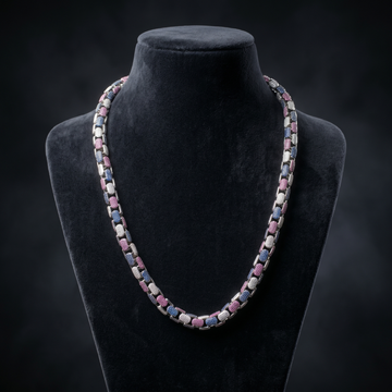 8MM Multicolor Moissanite Cuban Link Chain in 925 Silver – Diamond-Cut Finish