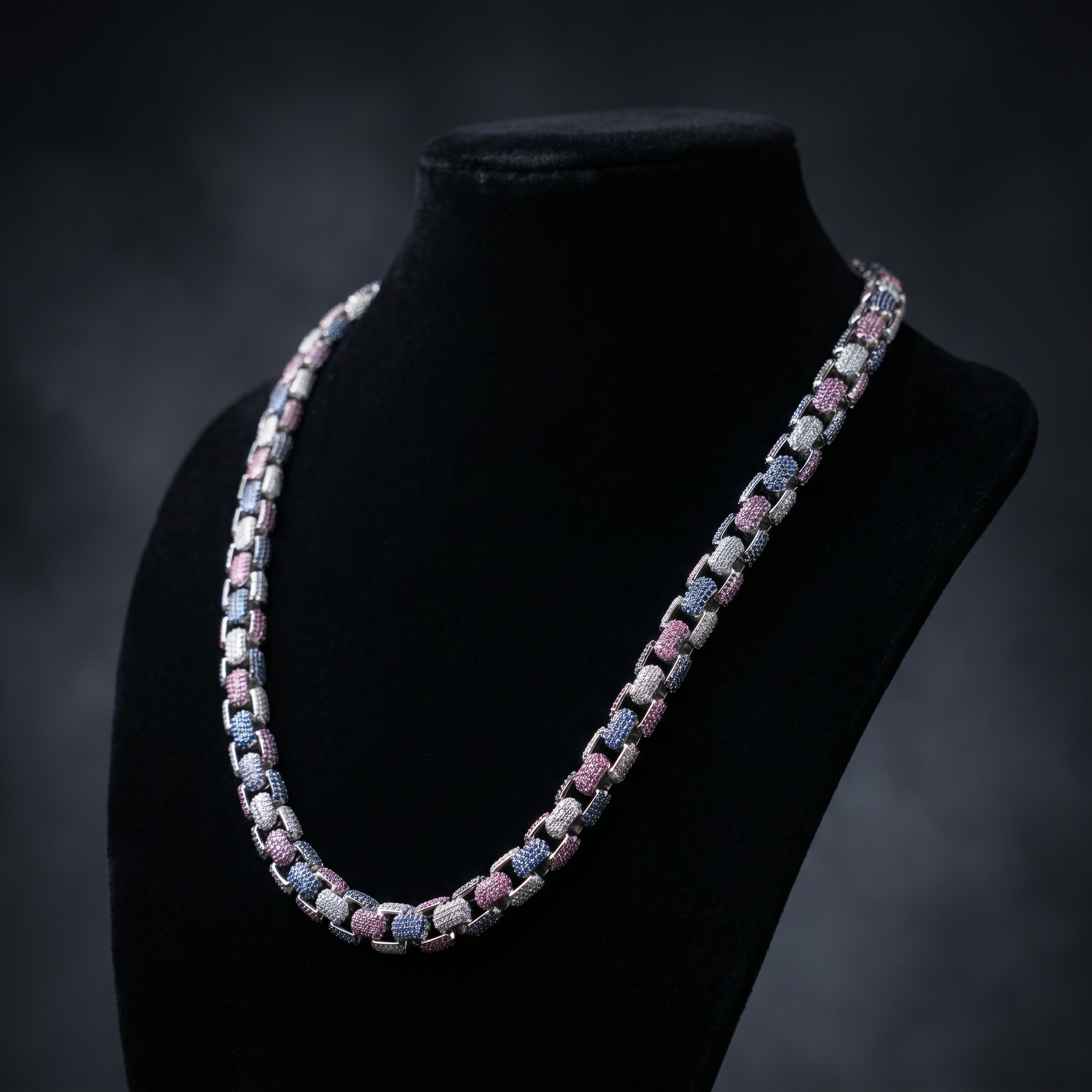 8MM Multicolor Moissanite Cuban Link Chain in 925 Silver – Diamond-Cut Finish