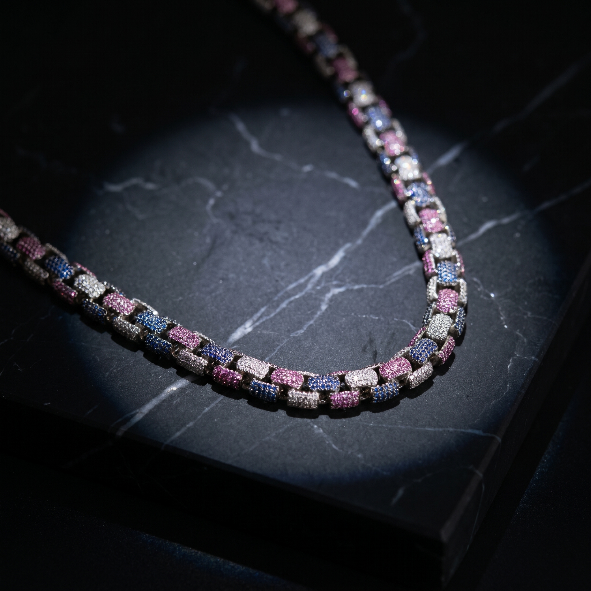 8MM Multicolor Moissanite Cuban Link Chain in 925 Silver – Diamond-Cut Finish