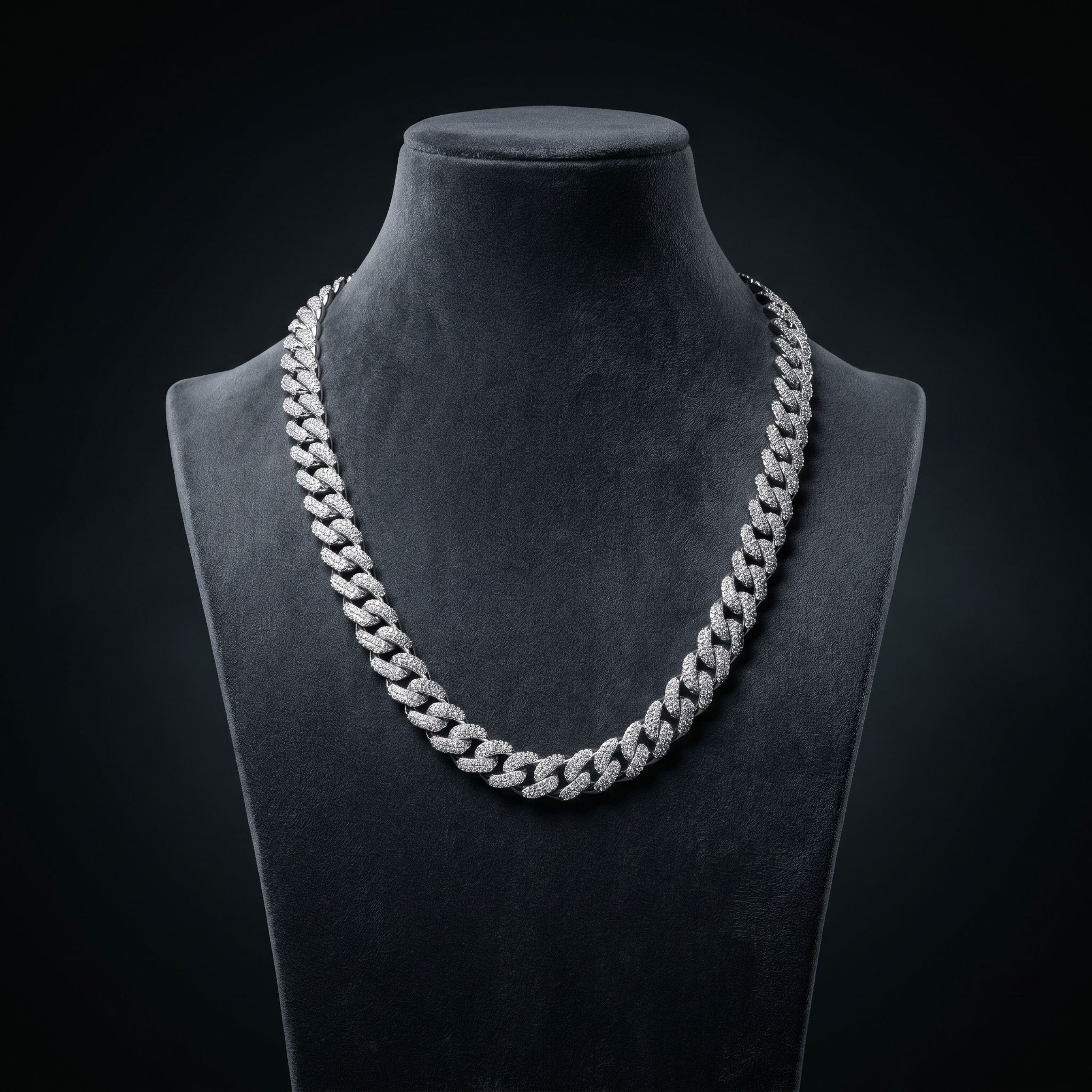 12MM Miami Cuban Link Chain in 925 Silver with D Color Moissanite