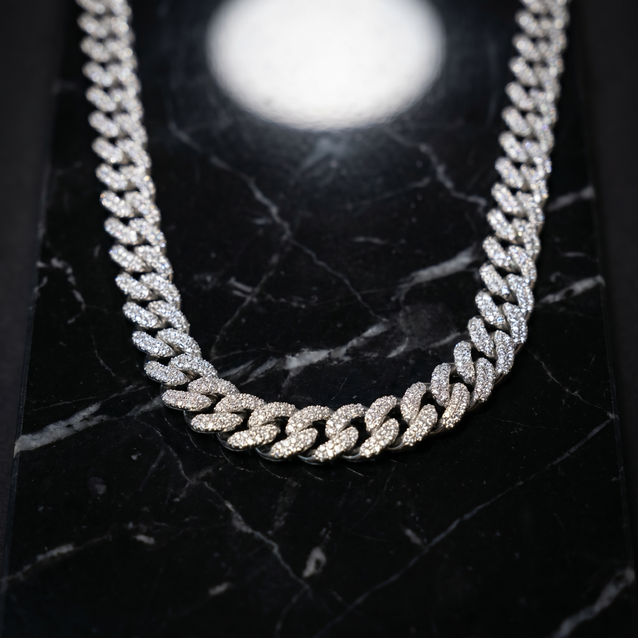 12MM Miami Cuban Link Chain in 925 Silver with D Color Moissanite