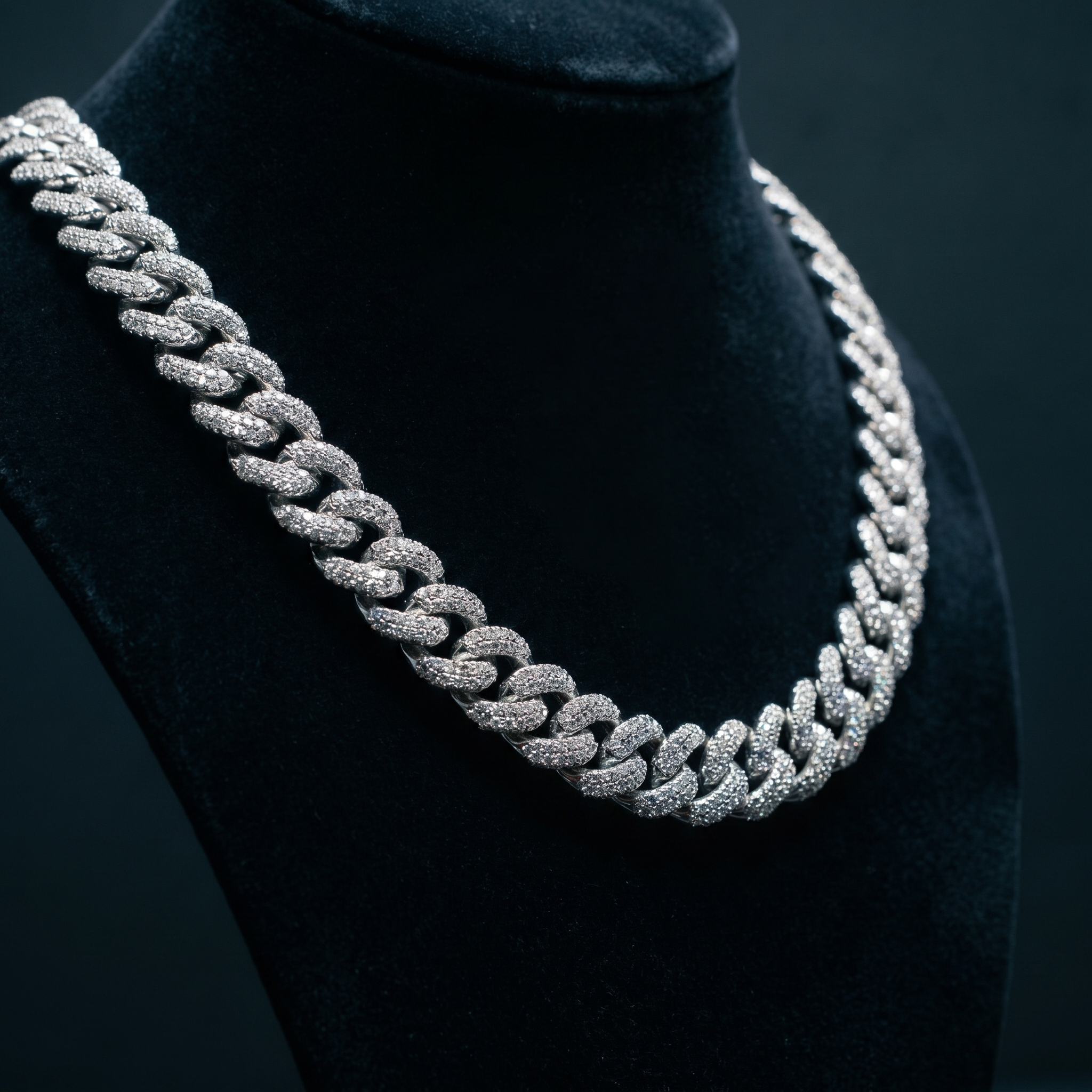 12MM Miami Cuban Link Chain in 925 Silver with D Color Moissanite