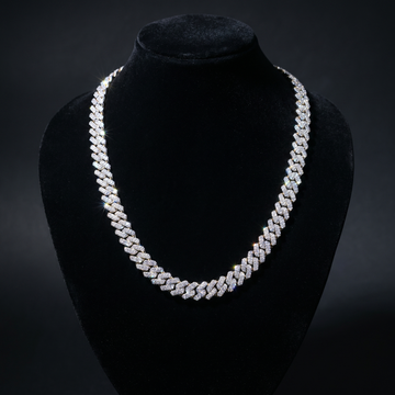 12MM Miami Cuban Link Chain in 925 Silver with D Color Moissanite