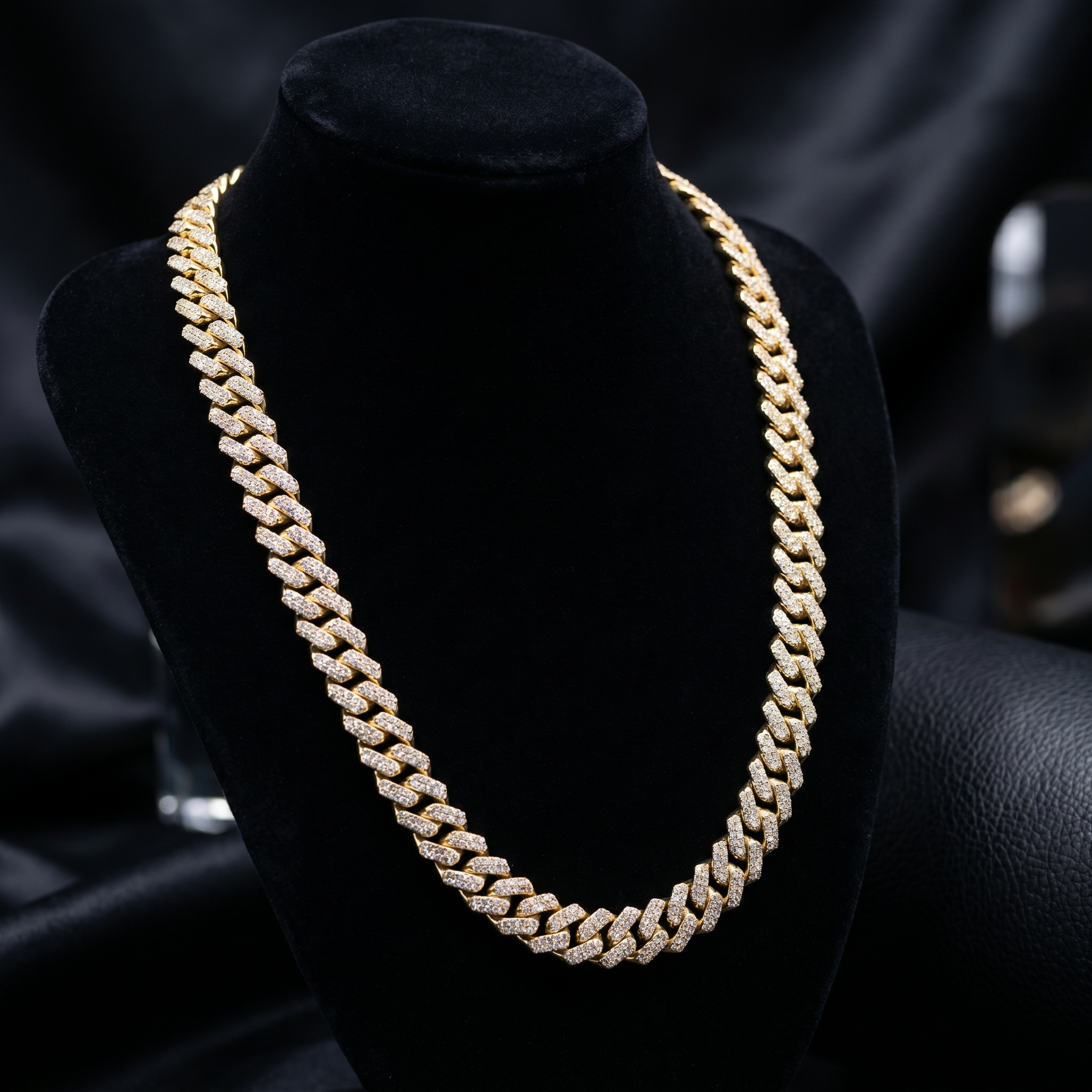 12MM Miami Cuban Link Chain in 925 Silver with D Color Moissanite