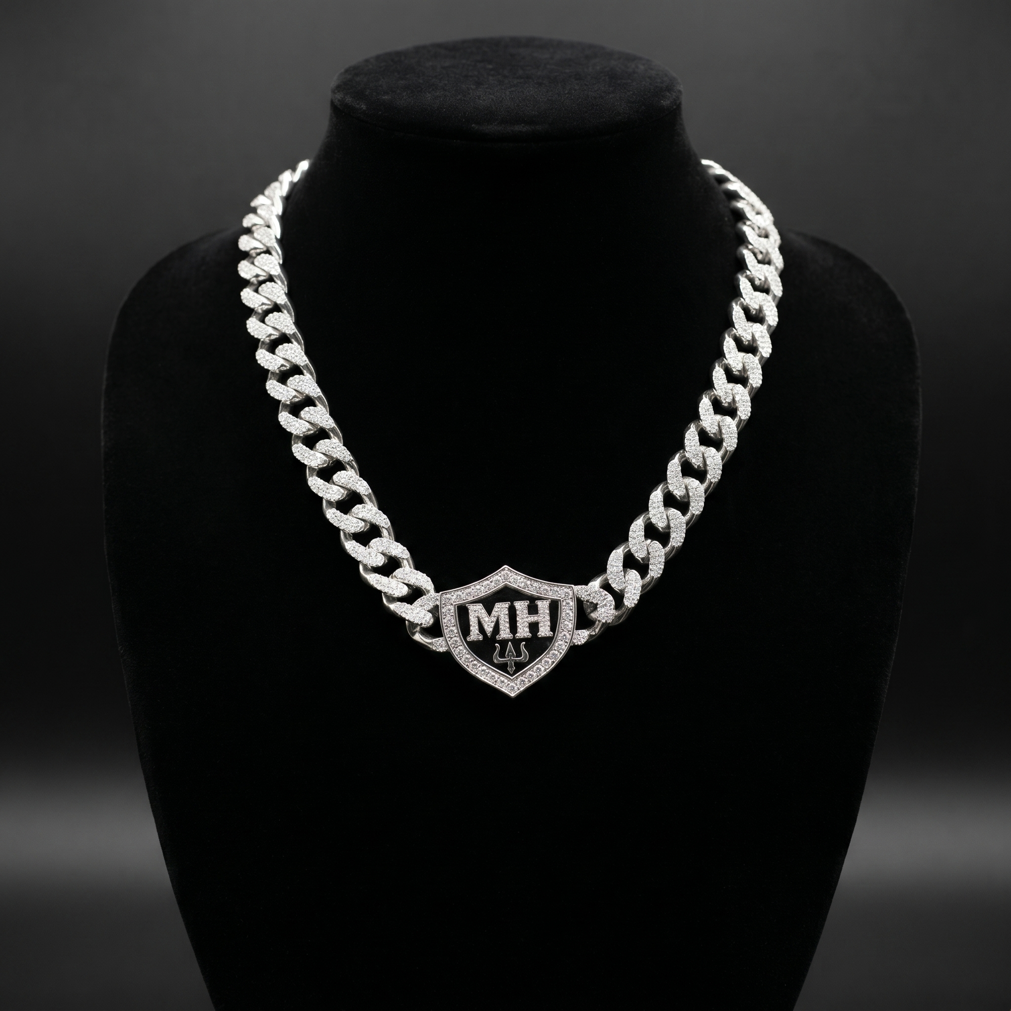 16MM Miami Cuban Link Chain in 925 Silver with D Color Moissanite – Diamond-Cut Finish