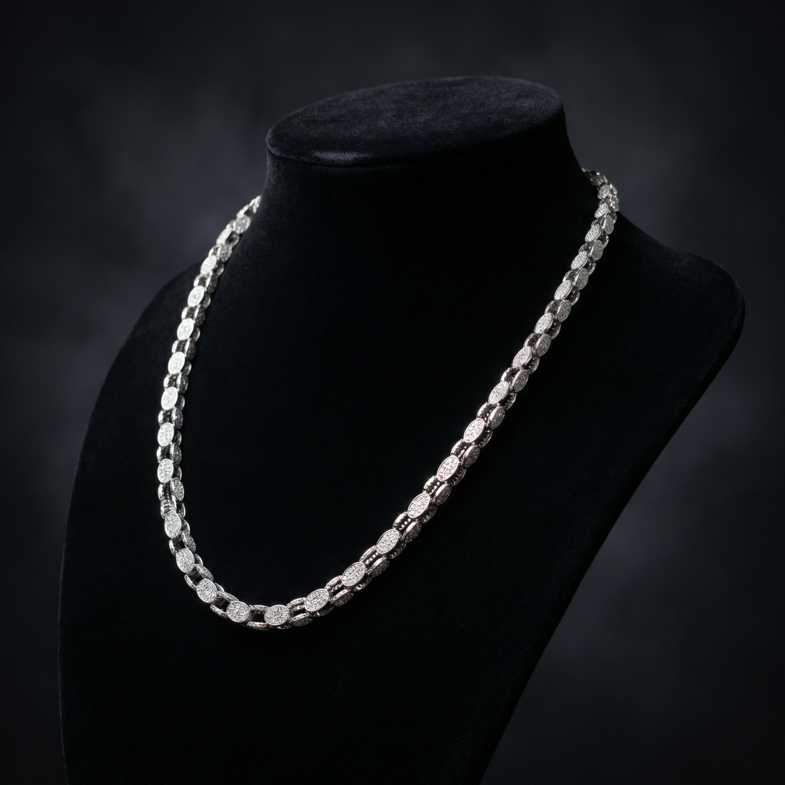 6MM Cuban Link Chain in 925 Silver with CZ Stone Accents