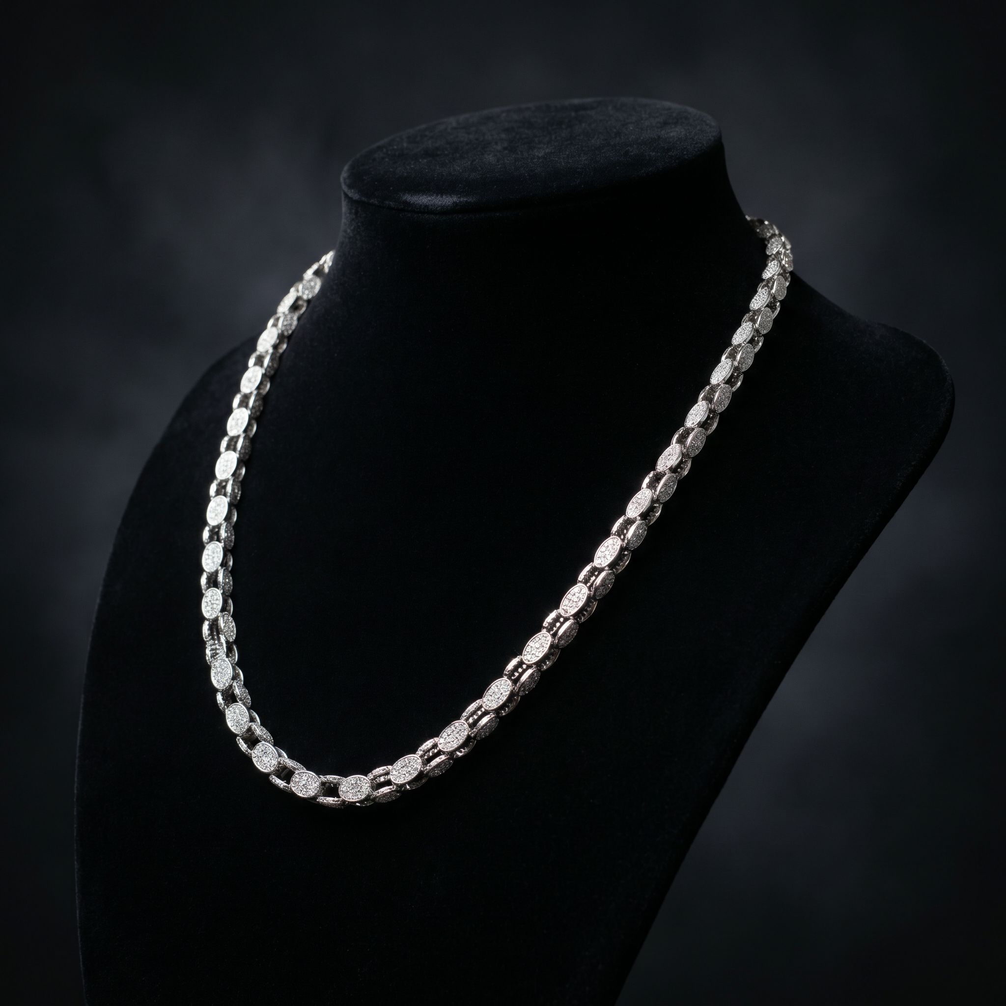 6MM Cuban Link Chain in 925 Silver with CZ Stone Accents