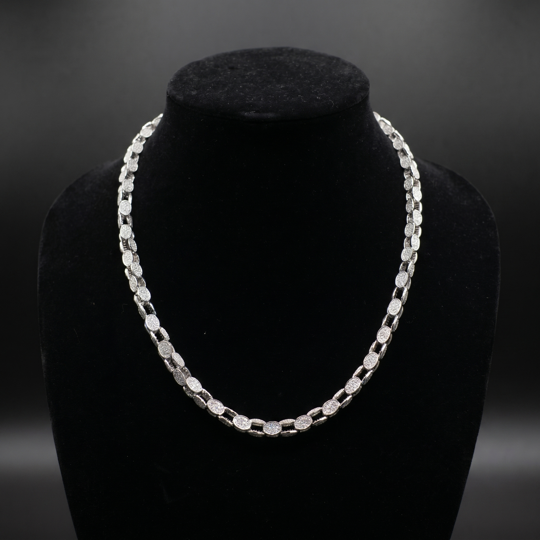 6MM Cuban Link Chain in 925 Silver with CZ Stone Accents