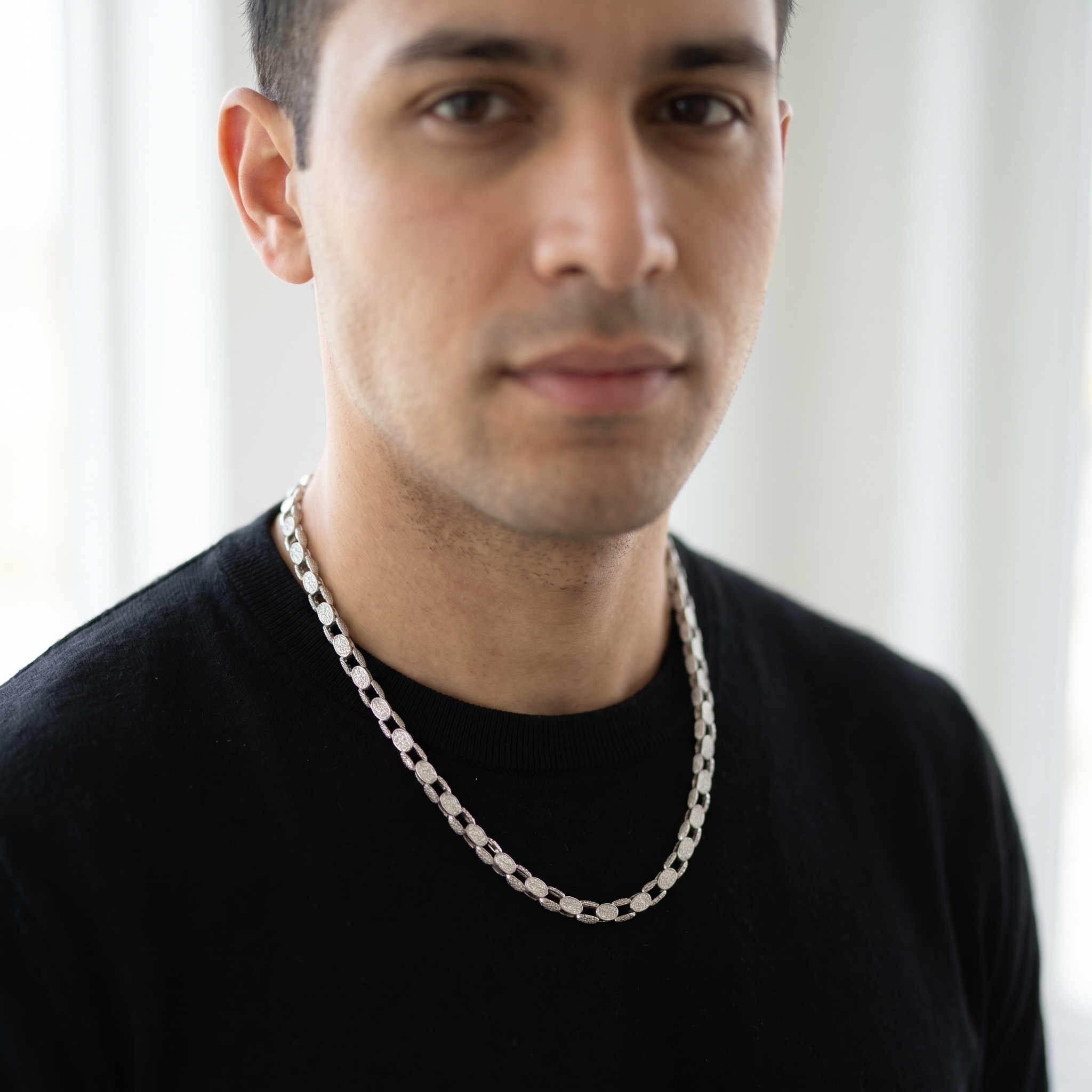 6MM Cuban Link Chain in 925 Silver with CZ Stone Accents