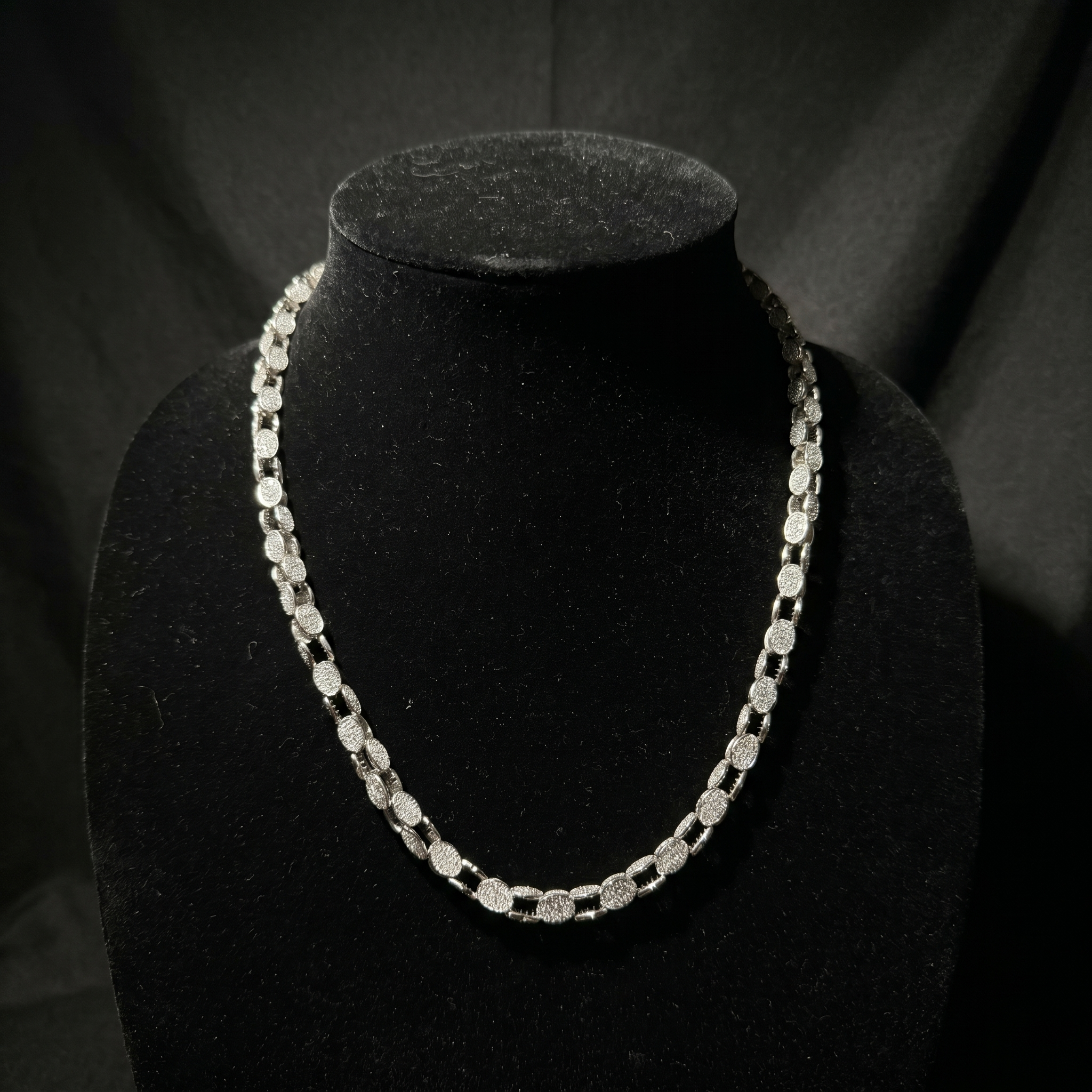 6MM Cuban Link Chain in 925 Silver with CZ Stone Accents