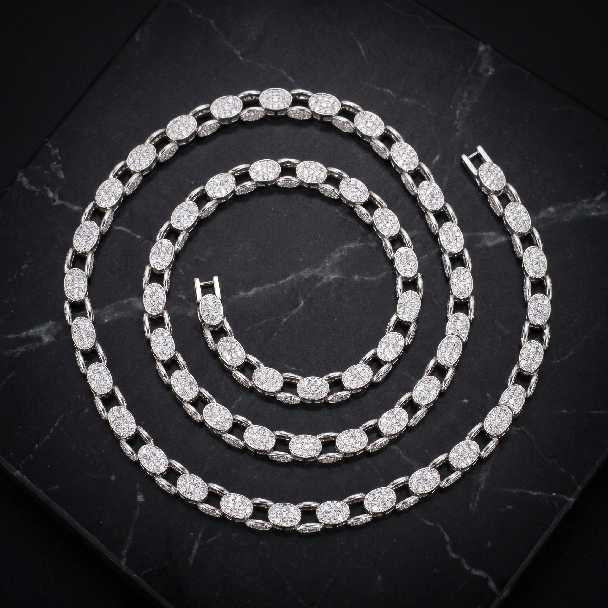 6MM Cuban Link Chain in 925 Silver with CZ Stone Accents