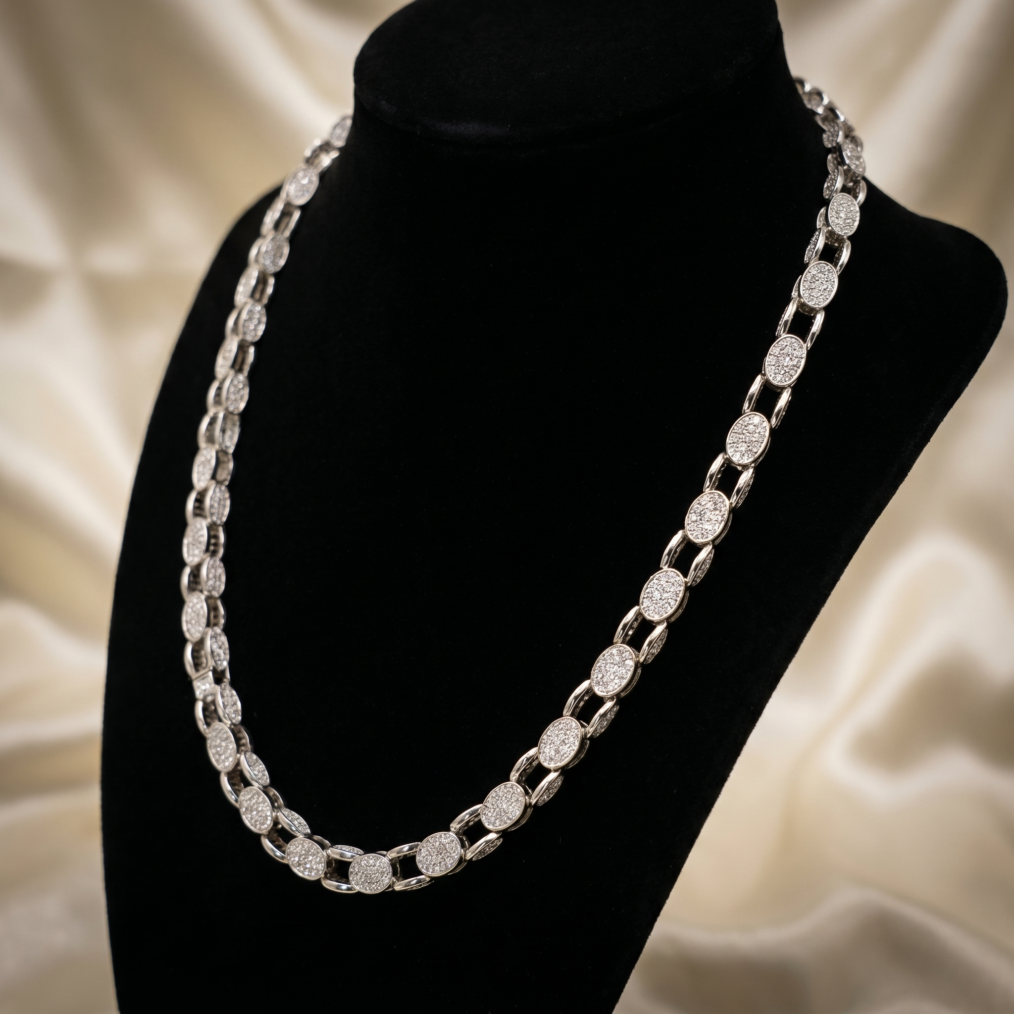 6MM Cuban Link Chain in 925 Silver with CZ Stone Accents