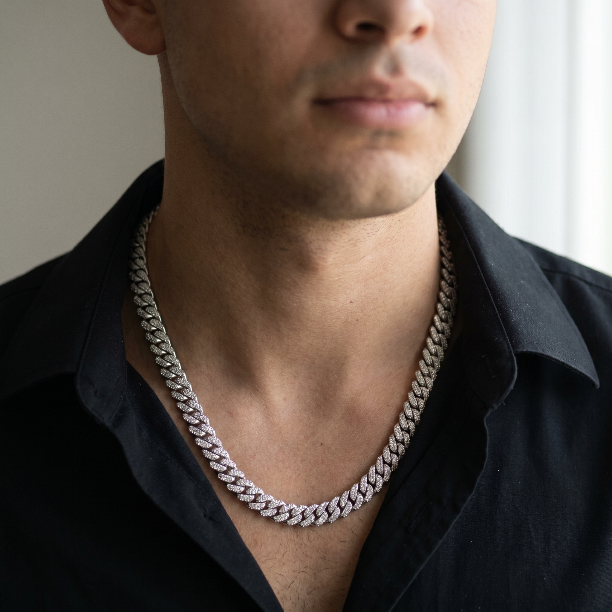 11MM Miami Cuban Link Chain in 925 Silver with D Color Moissanite