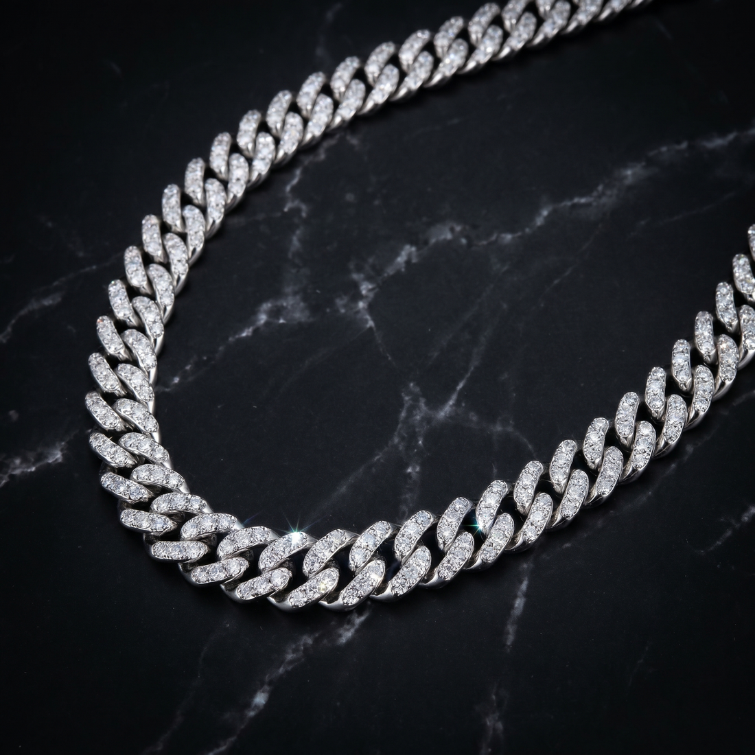 11mm Moissanite Cuban Chain – Miami Cuban Link Necklace in 925 Silver, D Color Moissanite