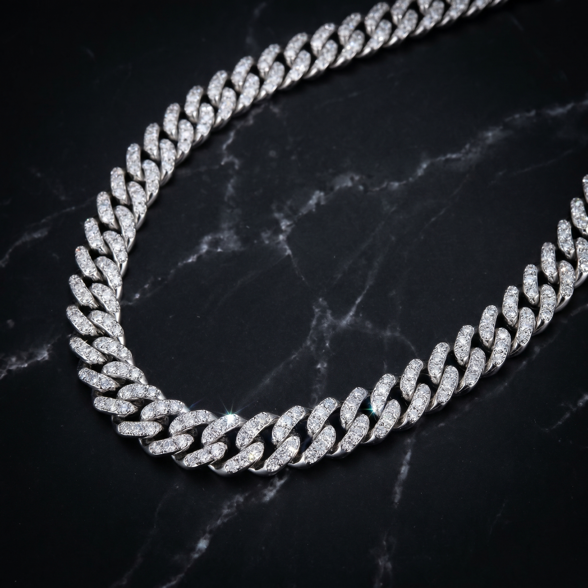 11MM Miami Cuban Link Chain in 925 Silver with D Color Moissanite