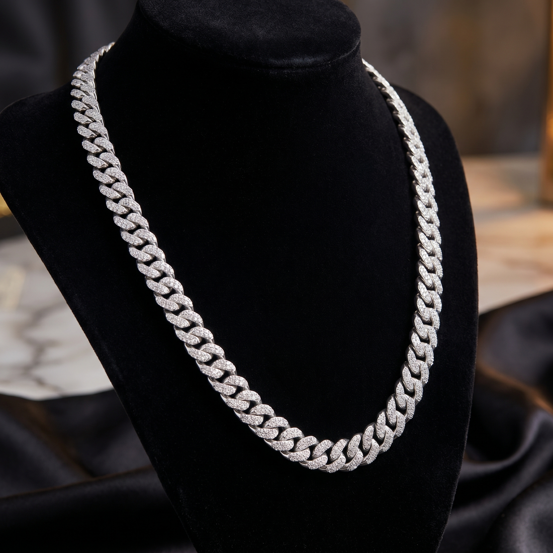 11MM Miami Cuban Link Chain in 925 Silver with D Color Moissanite