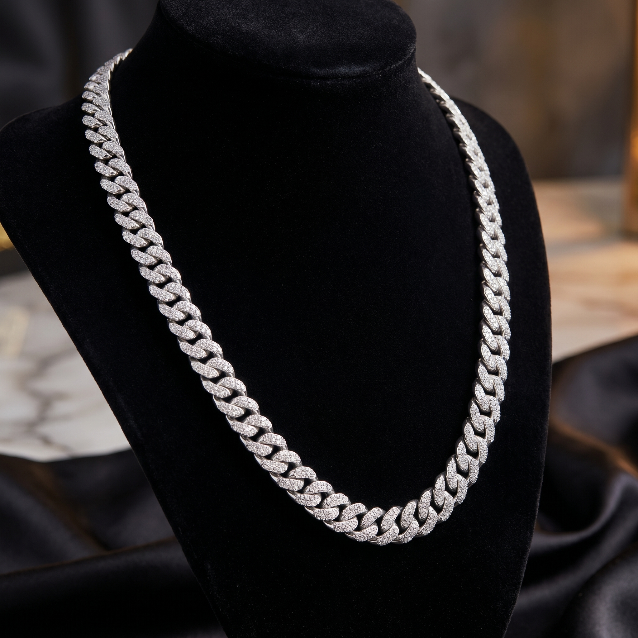 11MM Miami Cuban Link Chain in 925 Silver with D Color Moissanite