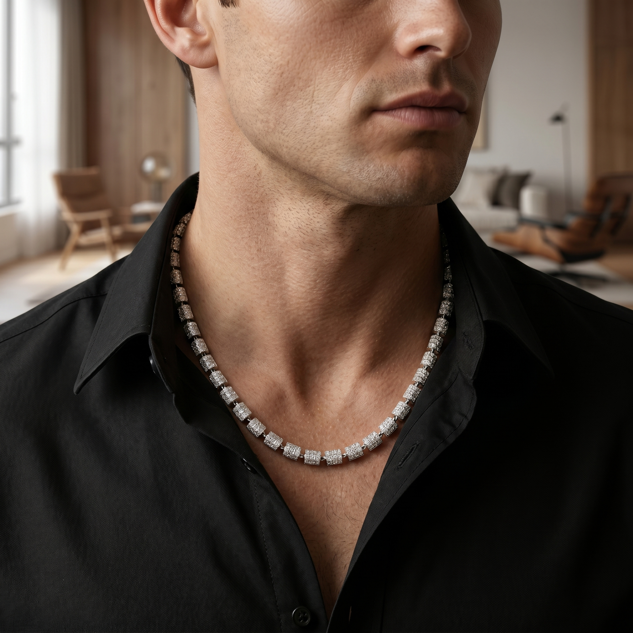 7MM Miami Cuban Chain in 925 Silver with D Color Moissanite – 20 Inch Diamond-Cut Finish