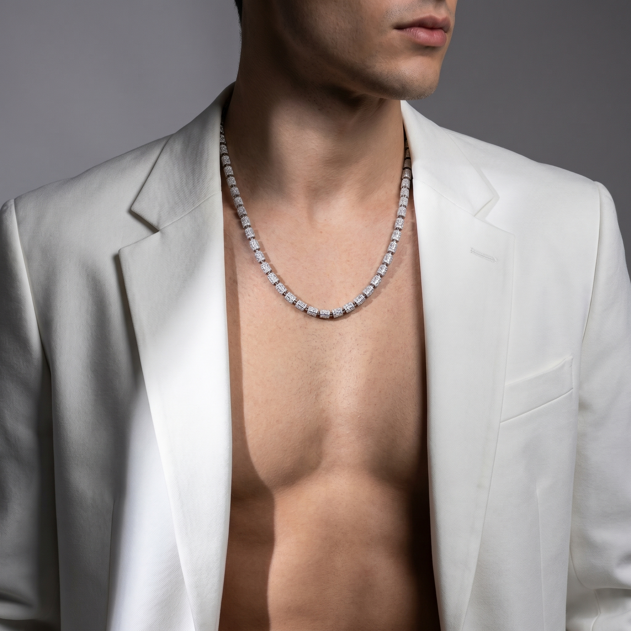 7MM Miami Cuban Chain in 925 Silver with D Color Moissanite – 20 Inch Diamond-Cut Finish
