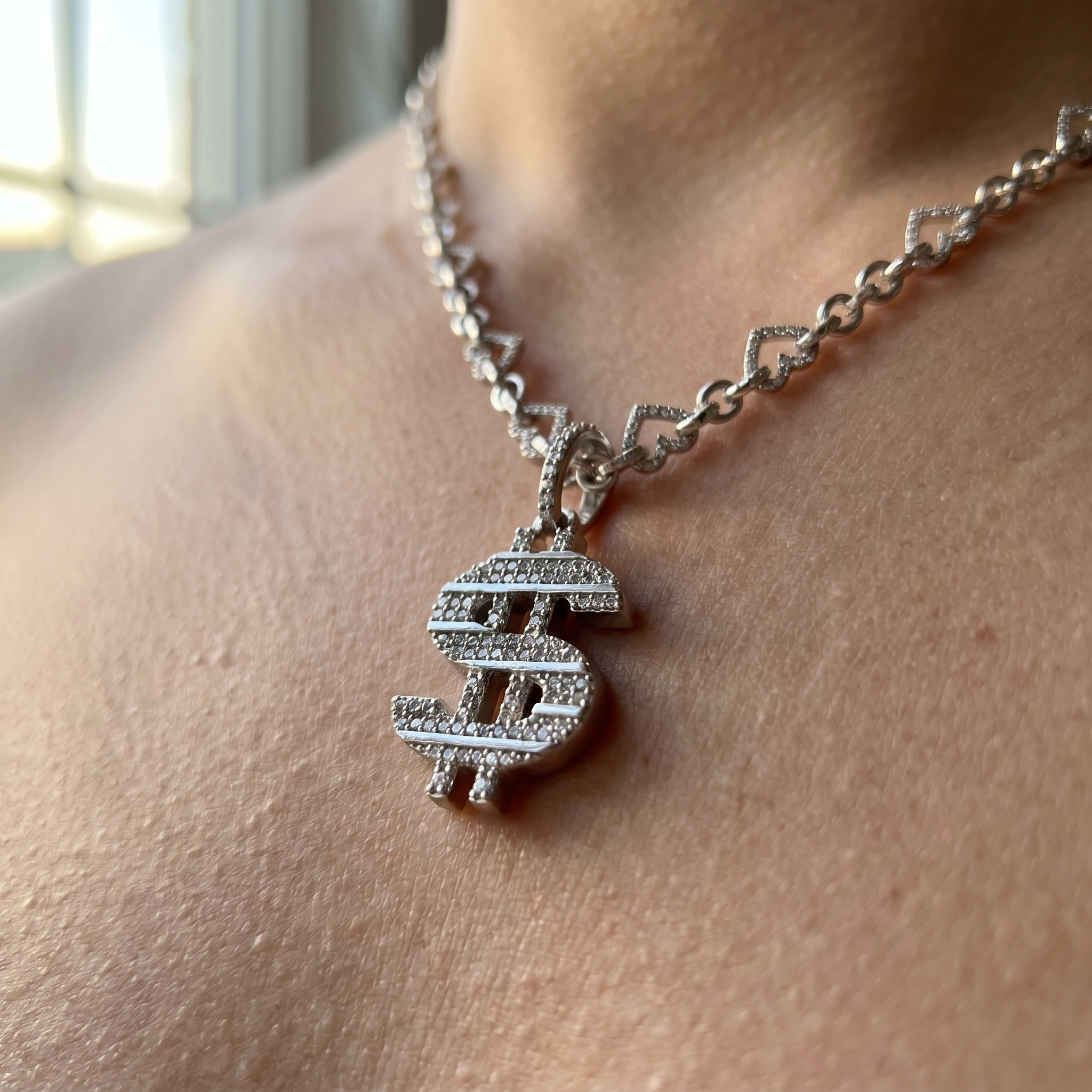 24 Inch Women’s 925 Silver Chain with D Color Moissanite – Diamond-Cut Finish