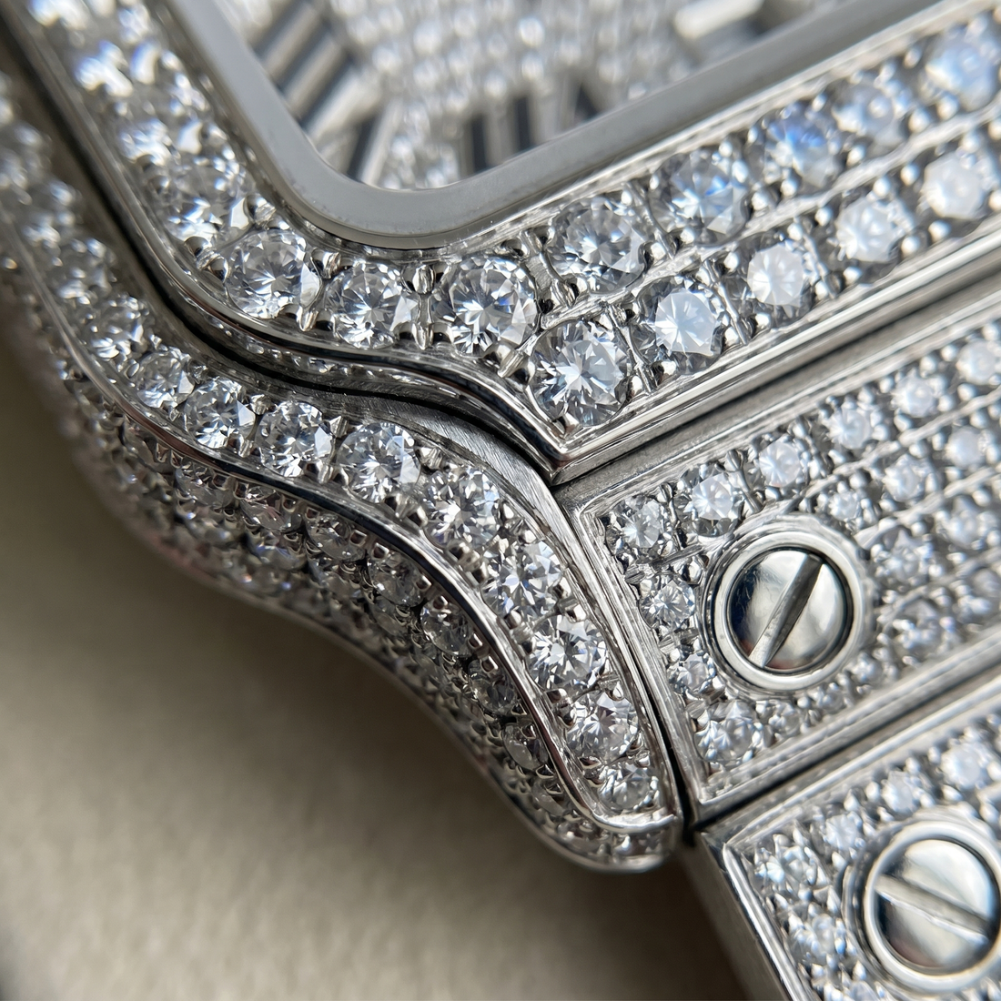 The Santos Classic Bustdown Timepiece in VVS-Style Brilliant Crystals