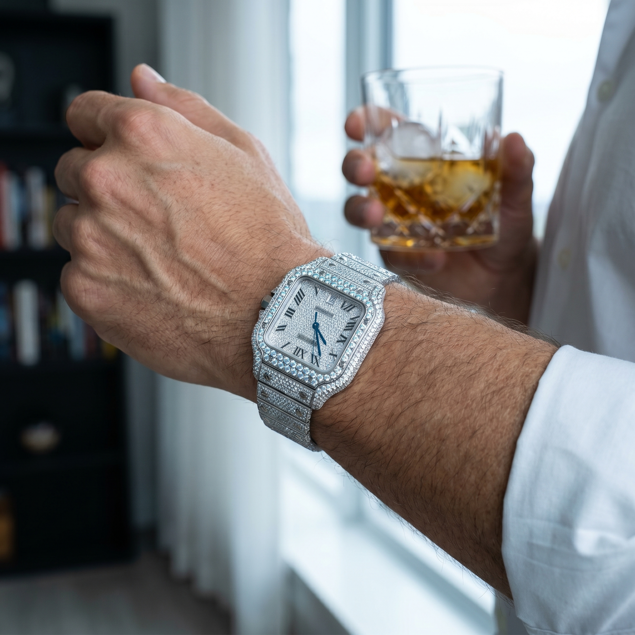 The Santos Classic Bustdown Timepiece in VVS-Style Brilliant Crystals