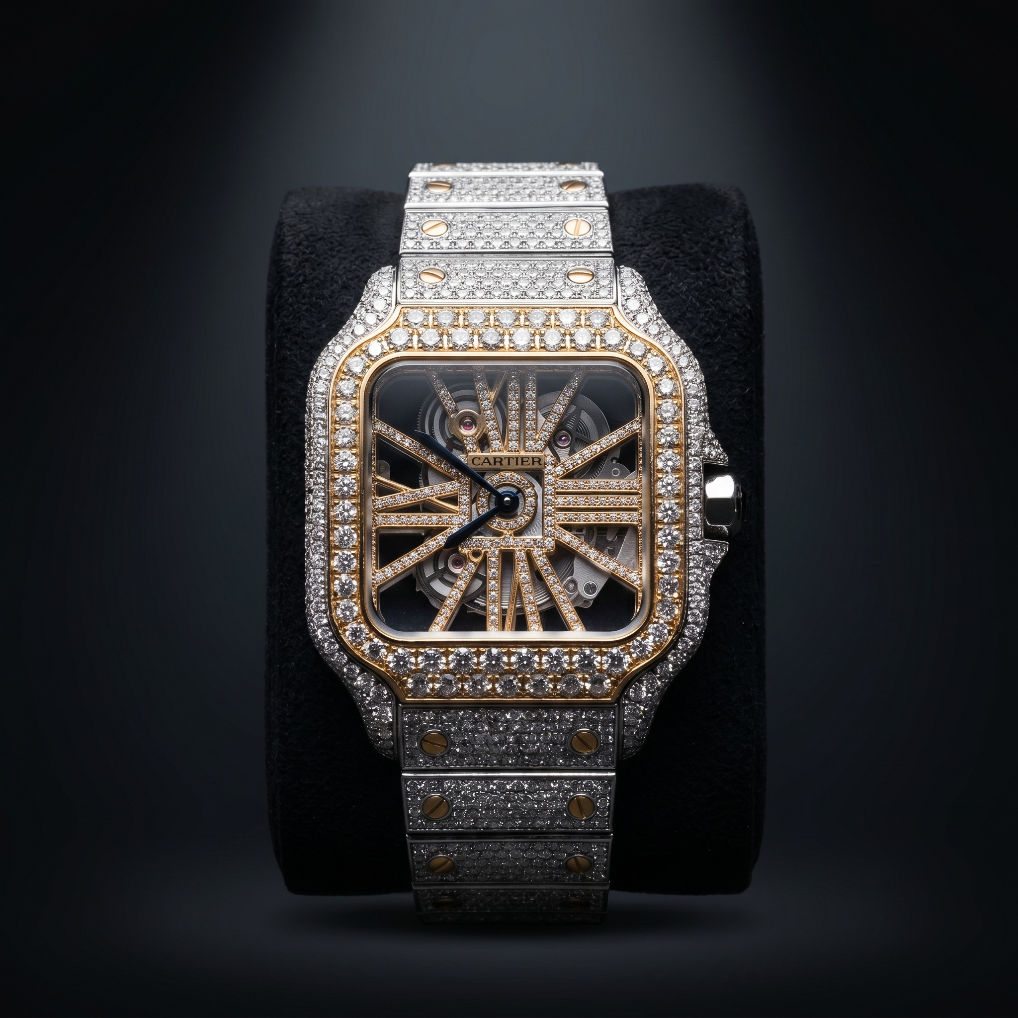 The Santos Skeleton Dual-Tone Full Bustdown Timepiece