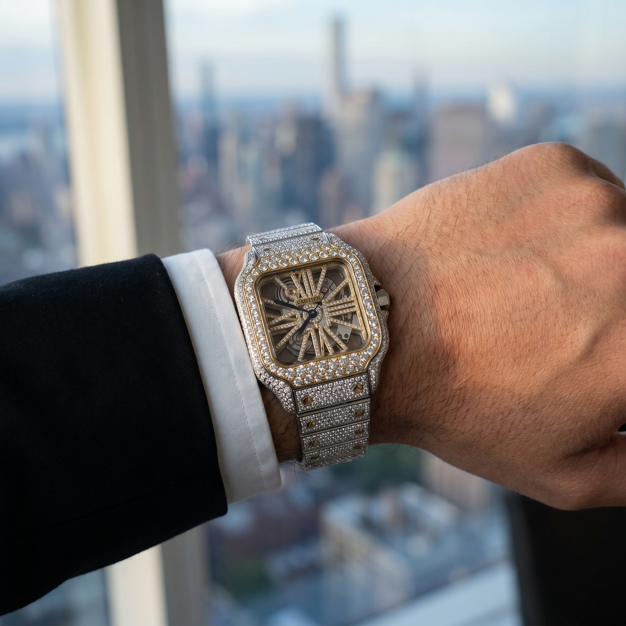 The Santos Skeleton Dual-Tone Full Bustdown Timepiece
