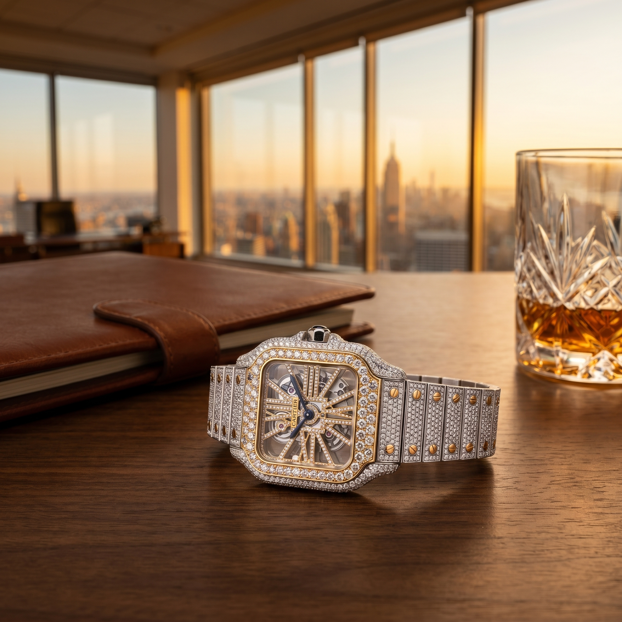 The Santos Skeleton Dual-Tone Full Bustdown Timepiece