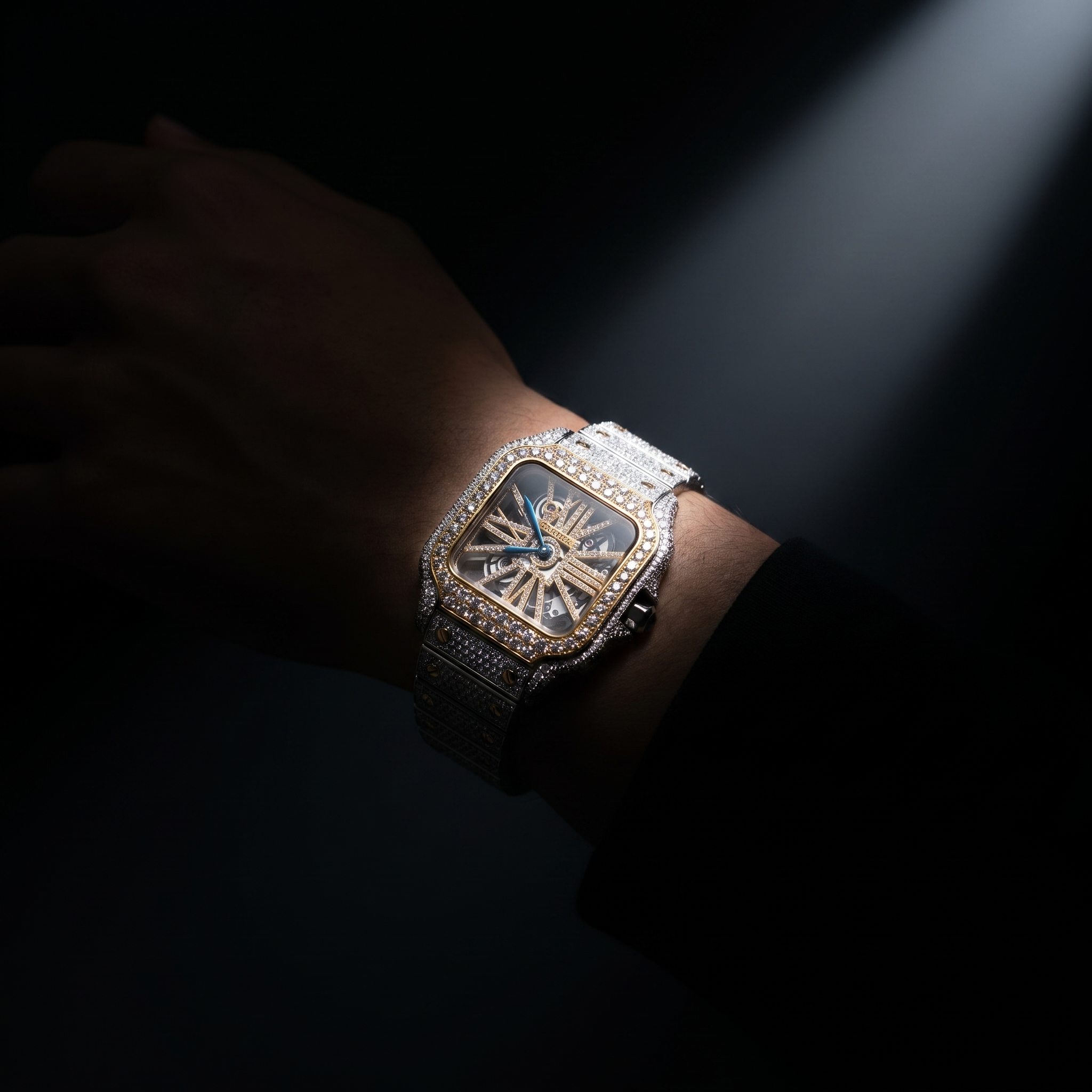The Santos Skeleton Dual-Tone Full Bustdown Timepiece