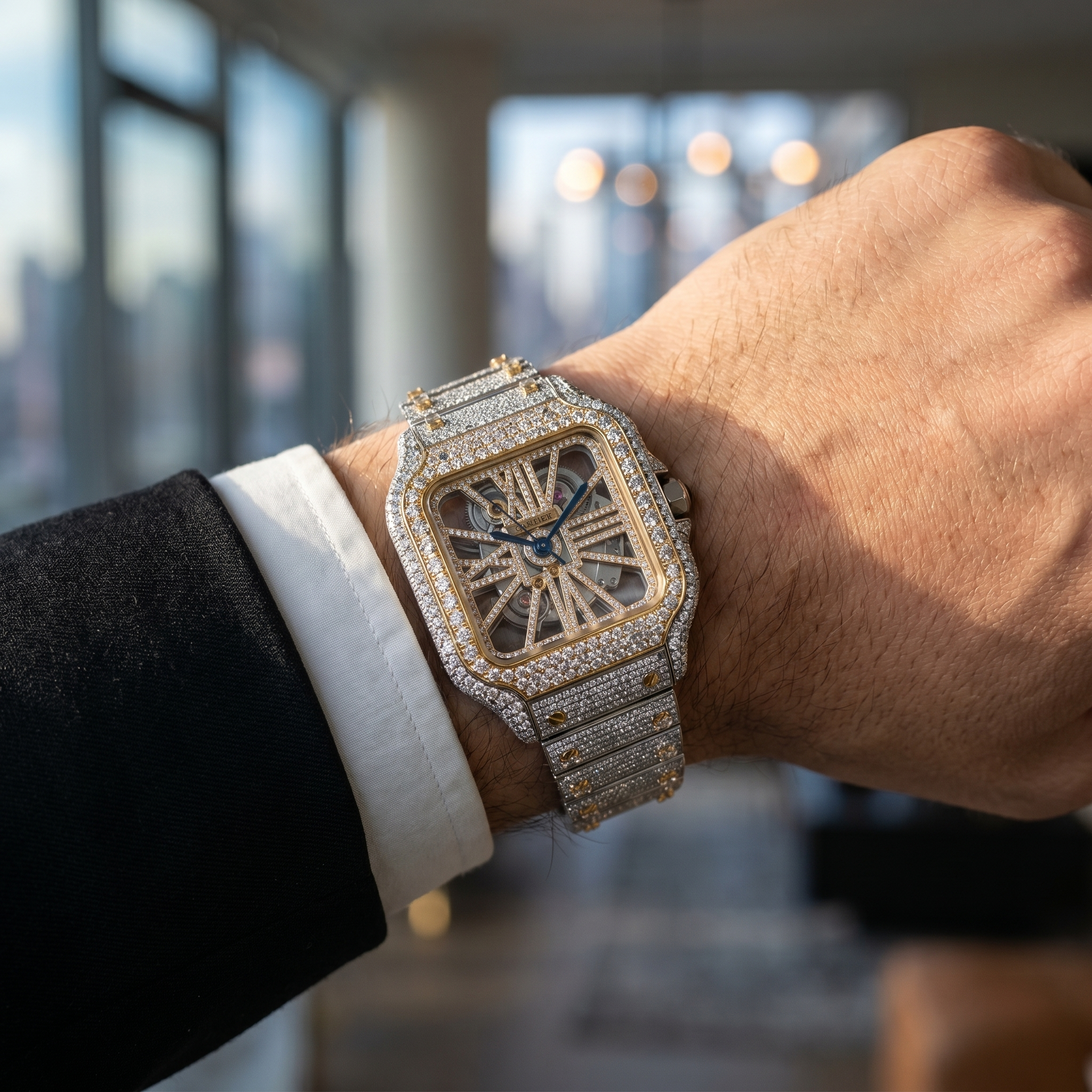 The Custom Santos de Cartier "Apex Skeleton" Bustdown Chronometer