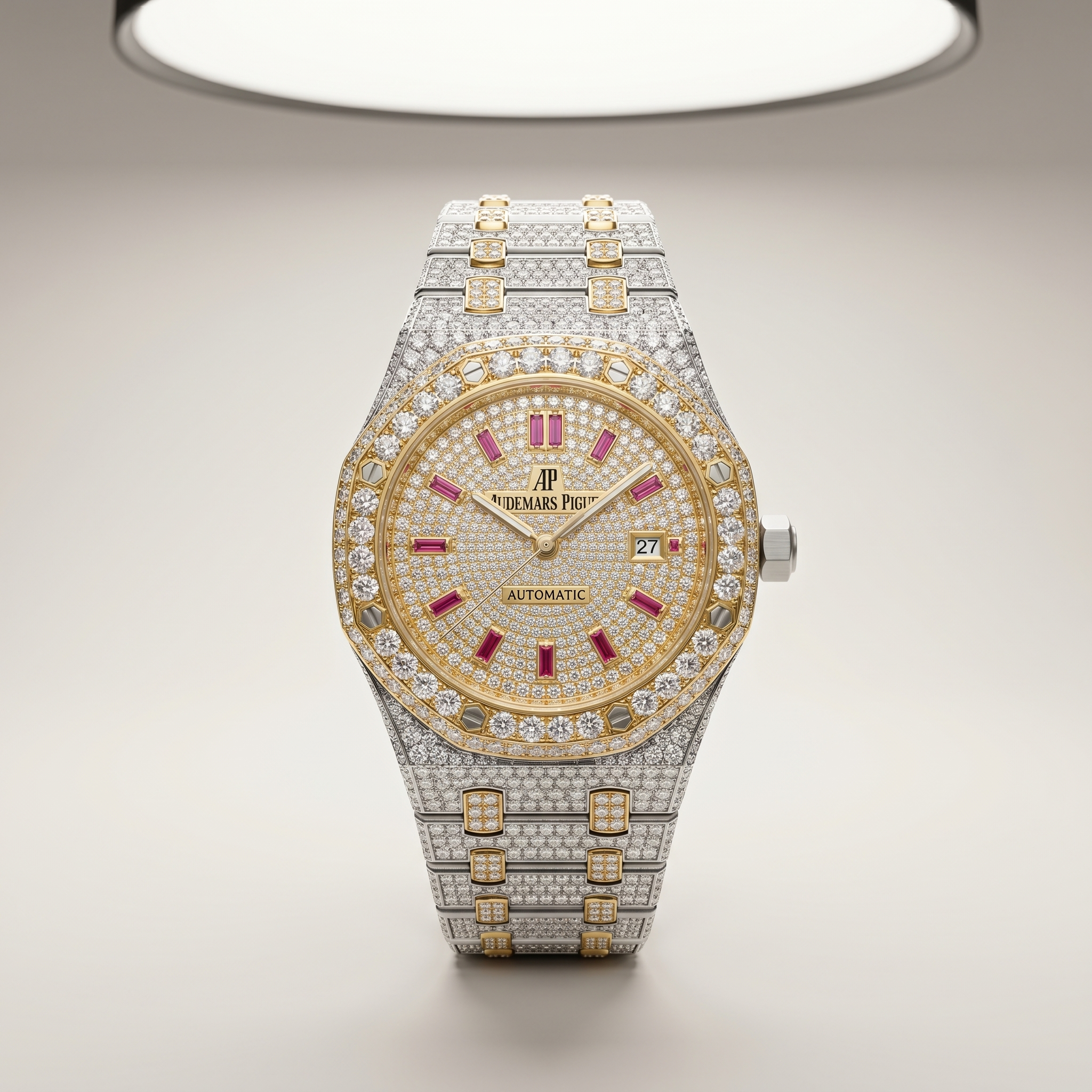 The Sovereign Octagon "Bustdown" Two-Tone Timepiece – Ruby Baguette Edition