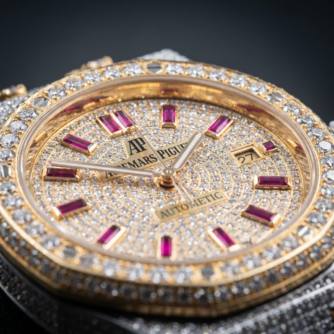 The Sovereign Octagon "Bustdown" Two-Tone Timepiece – Ruby Baguette Edition