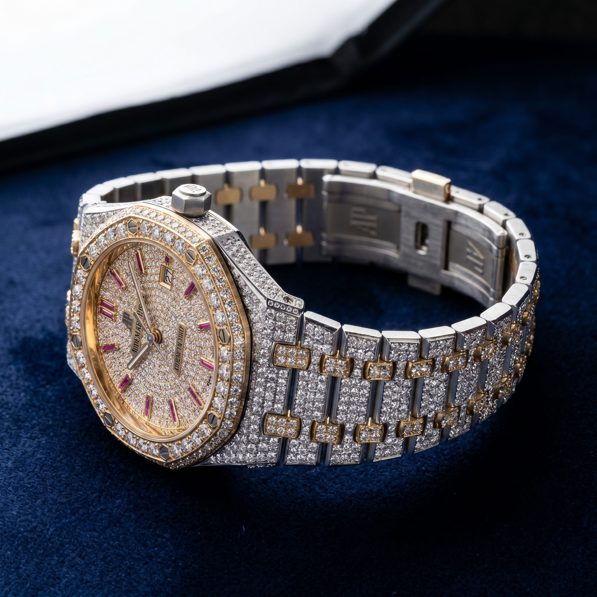The Sovereign Octagon "Bustdown" Two-Tone Timepiece – Ruby Baguette Edition