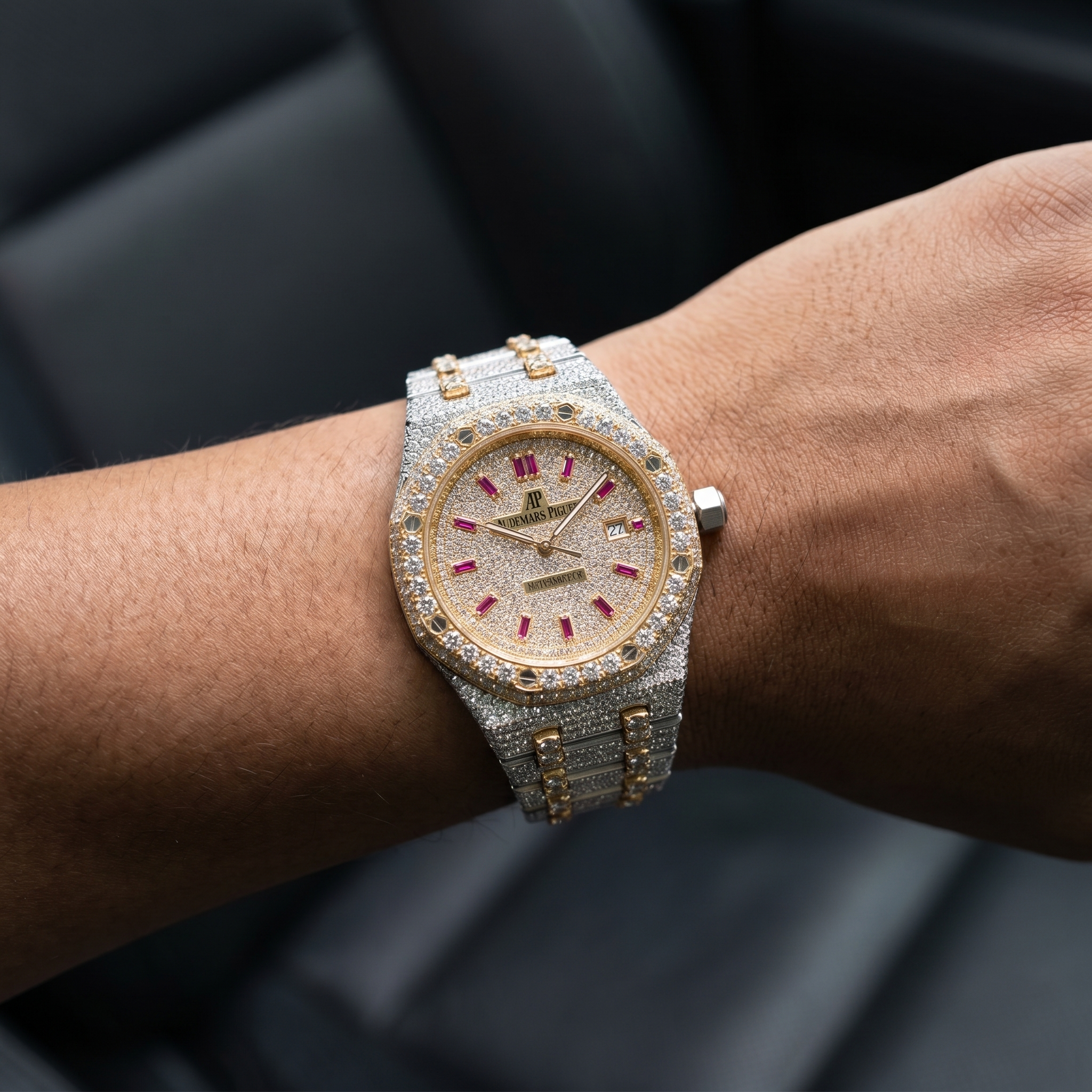 The Sovereign Octagon "Bustdown" Two-Tone Timepiece – Ruby Baguette Edition