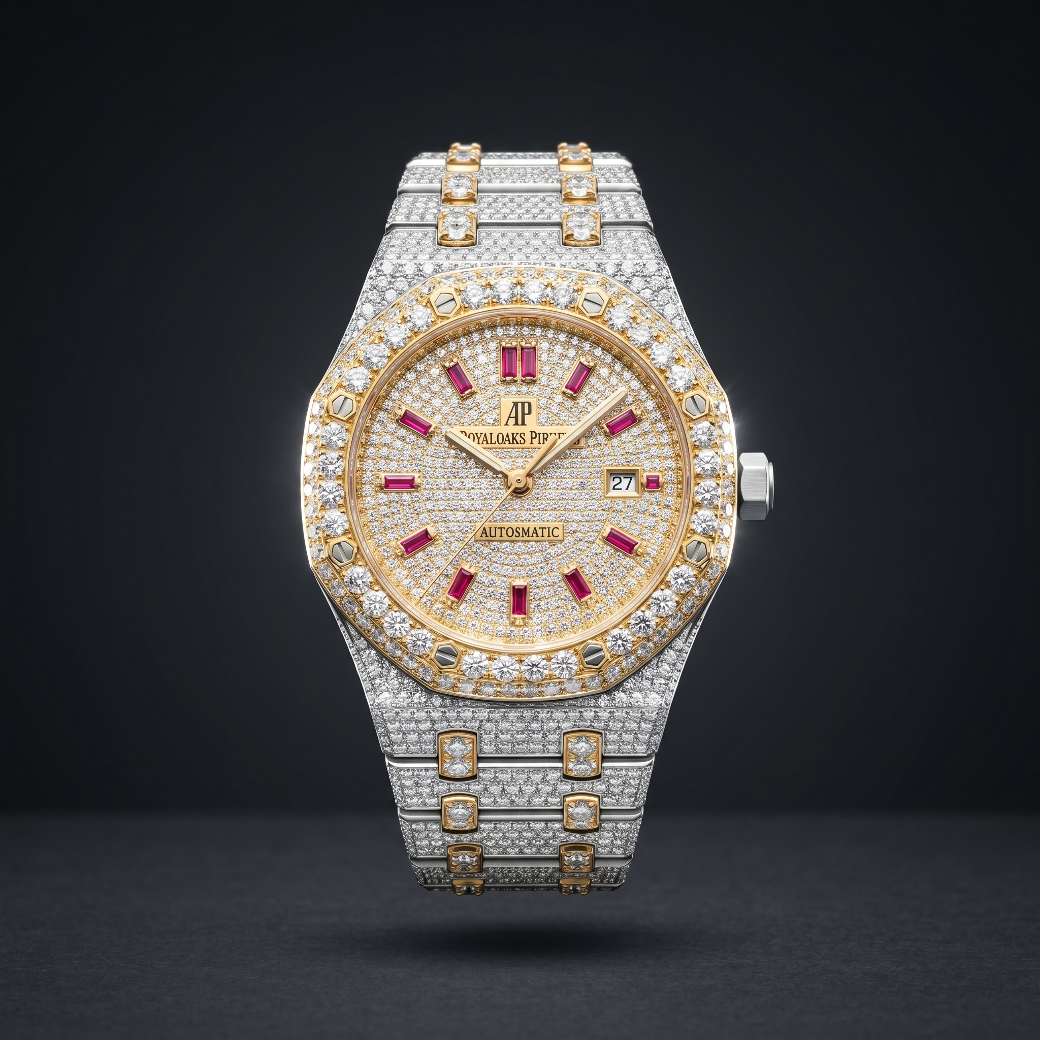 The Sovereign Octagon "Bustdown" Two-Tone Timepiece – Ruby Baguette Edition