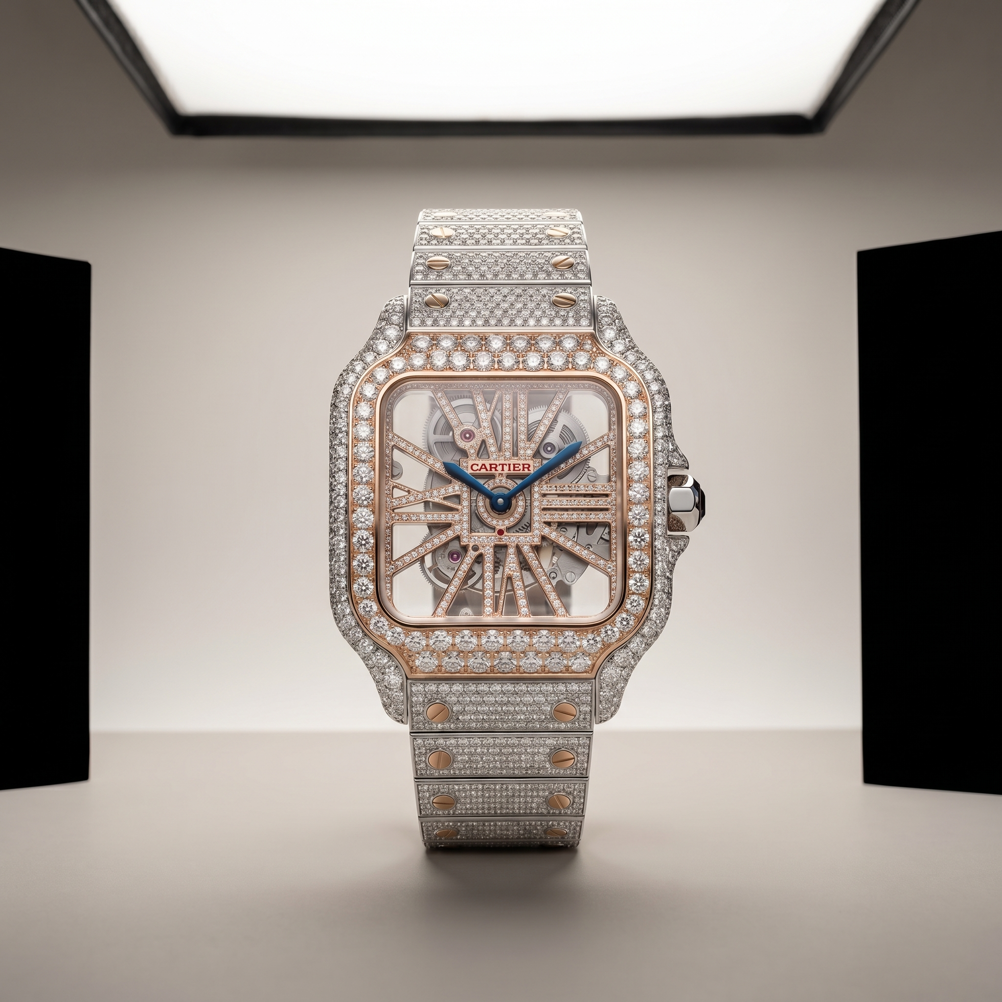 The Sovereign Santos Skeleton Chronometer in Full Pavé Moissanite