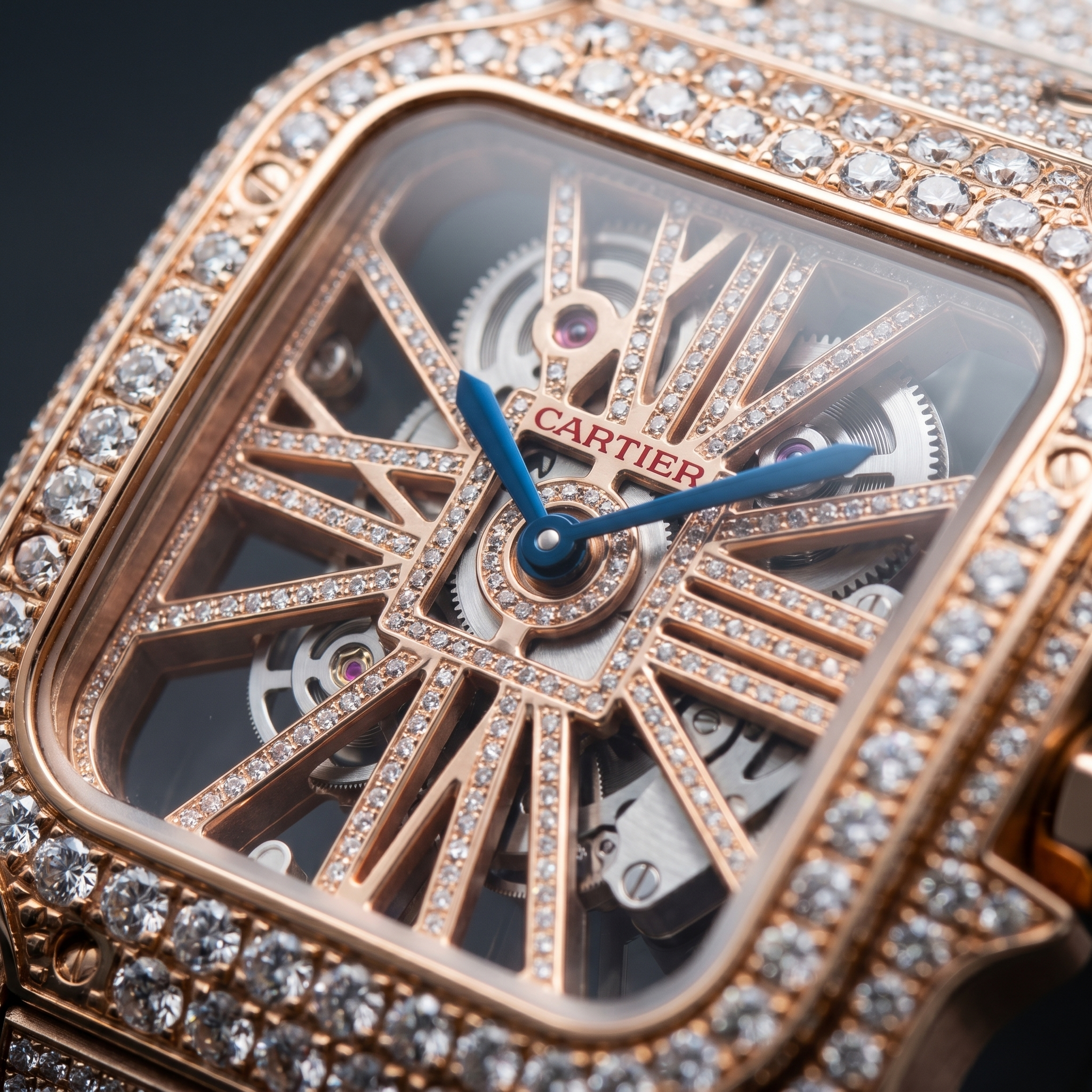 The Sovereign Santos Skeleton Chronometer in Full Pavé Moissanite