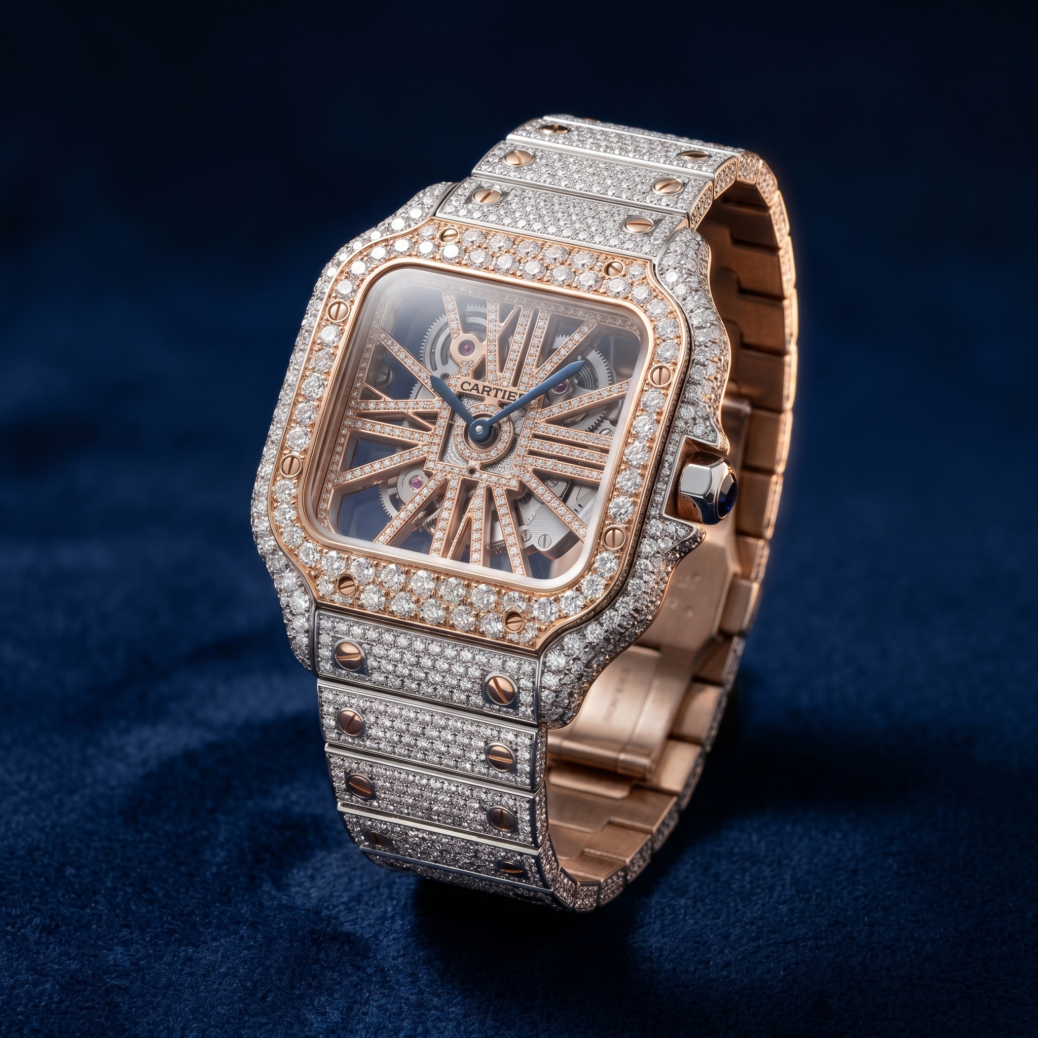 The Sovereign Santos Skeleton Chronometer in Full Pavé Moissanite