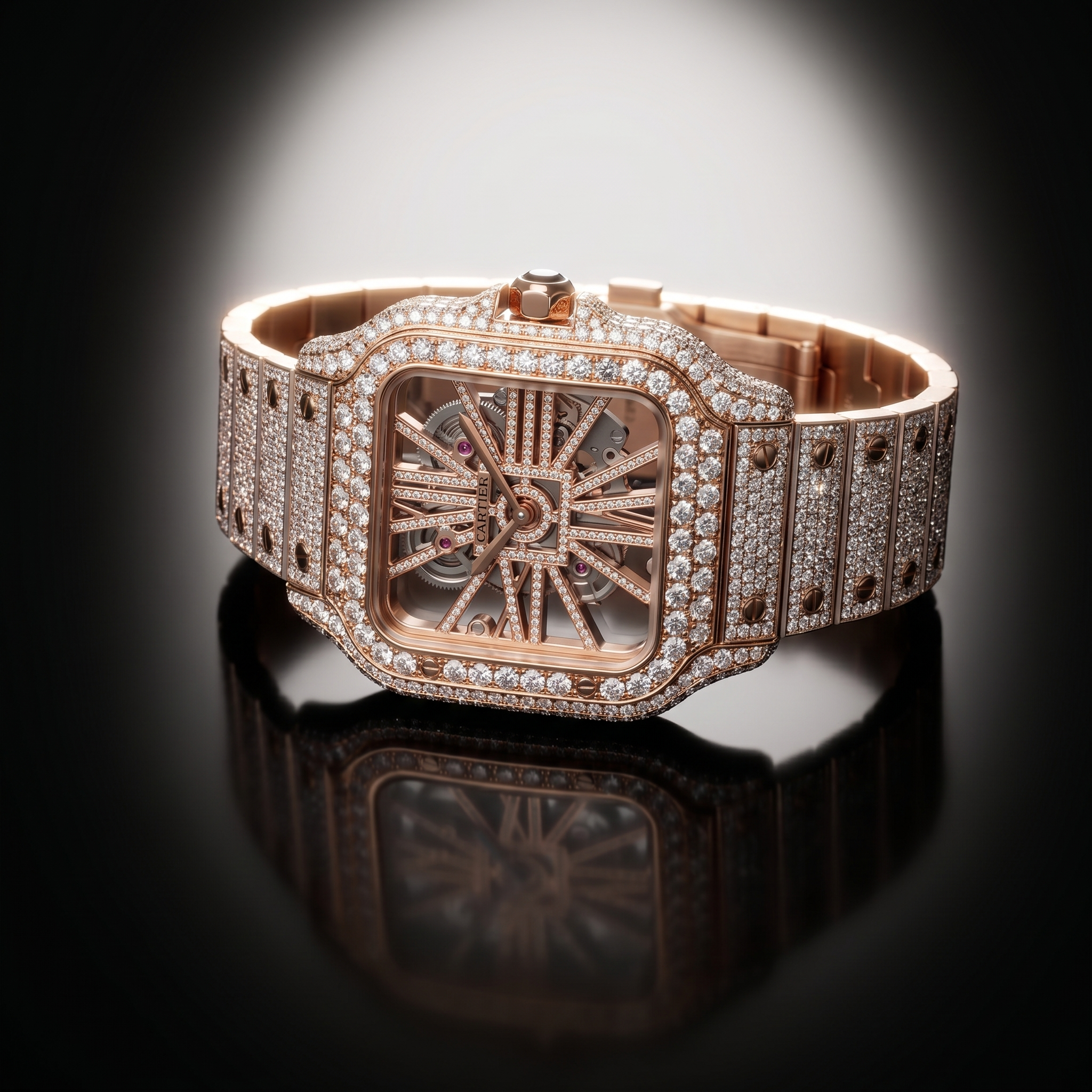 The Sovereign Santos Skeleton Chronometer in Full Pavé Moissanite