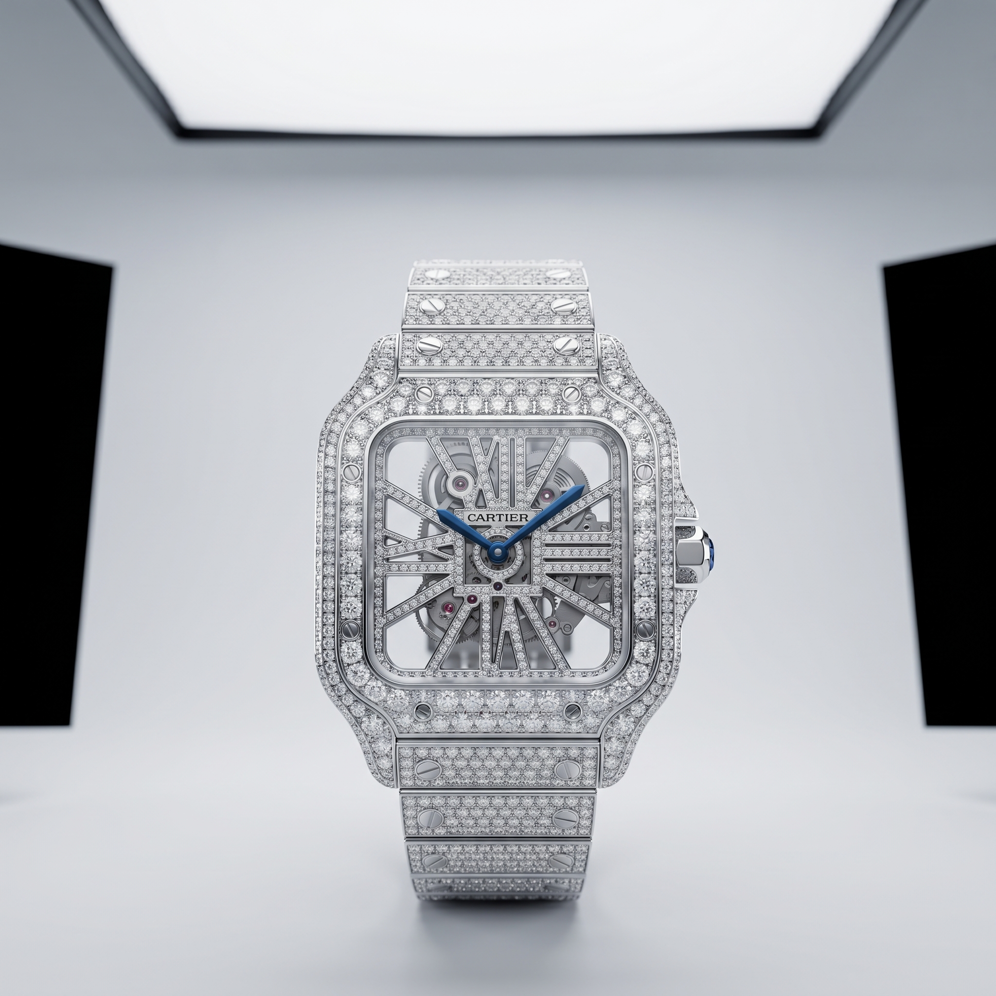 The Santos Skeleton Bustdown Timepiece in VVS-Style Brilliant Crystals