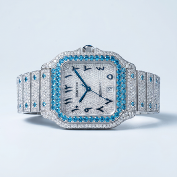 The Santos Ice Blue Arabic Dial Bustdown Timepiece