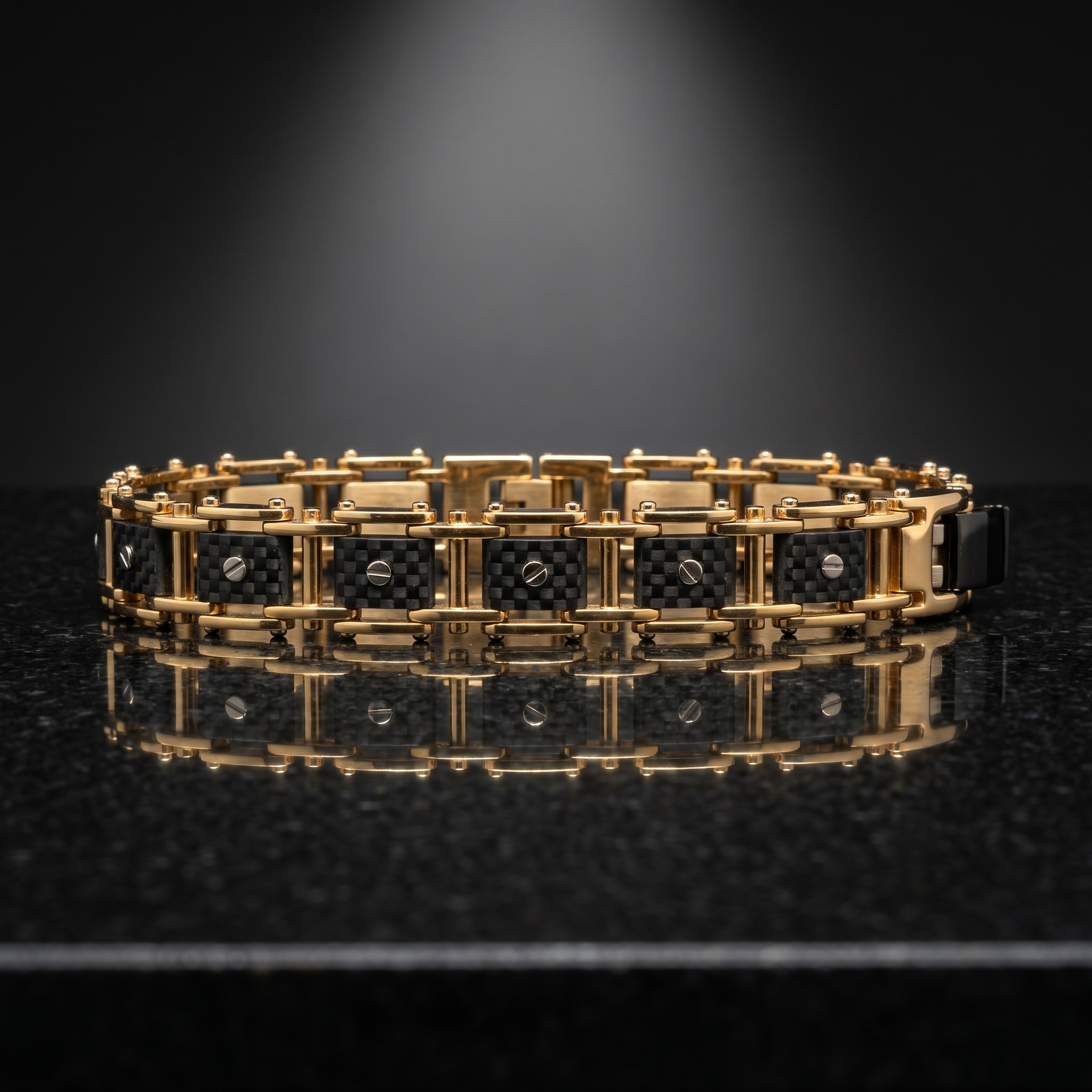 The Industrial Grid Link Statement Bracelet in Vermeil Brass