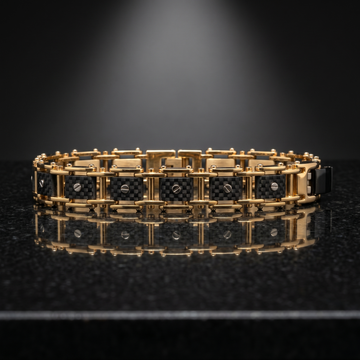 The Industrial Grid Link Statement Bracelet in Vermeil Brass