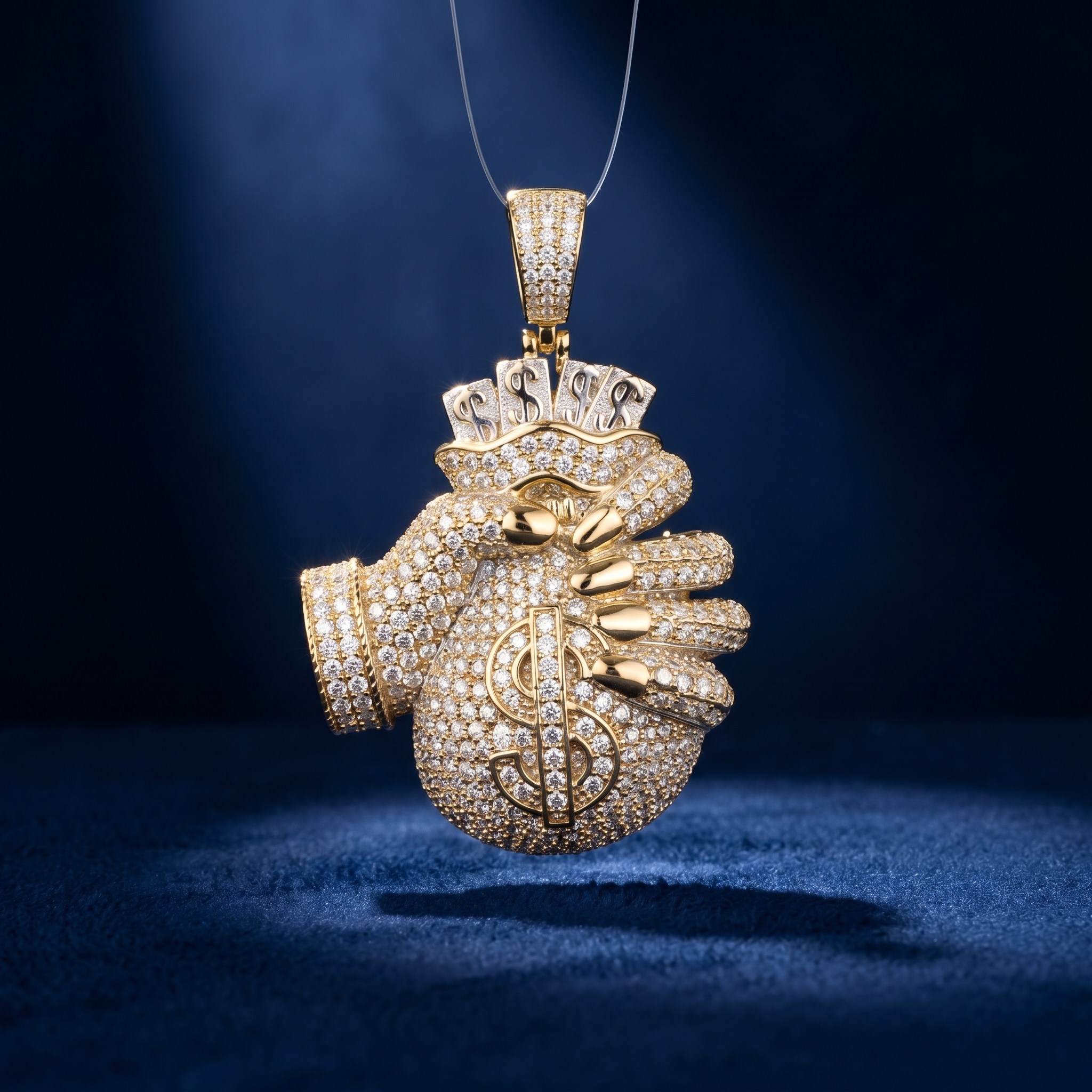 Hand Money Bag Pendant – Executive Grip Fortune Pendant in Silver with CZ